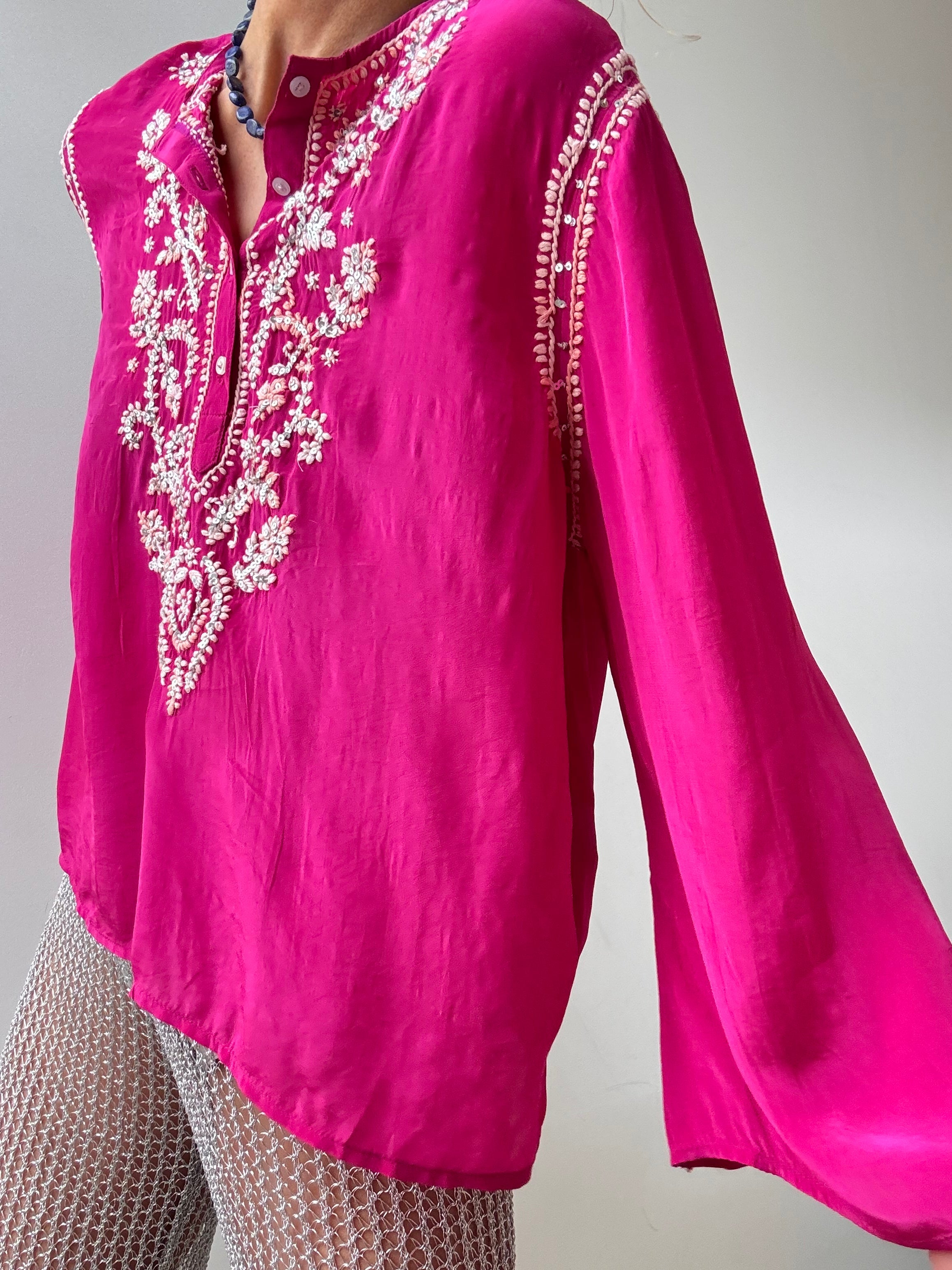 Rapsodia Tops Jewel Pink Embroidered Top