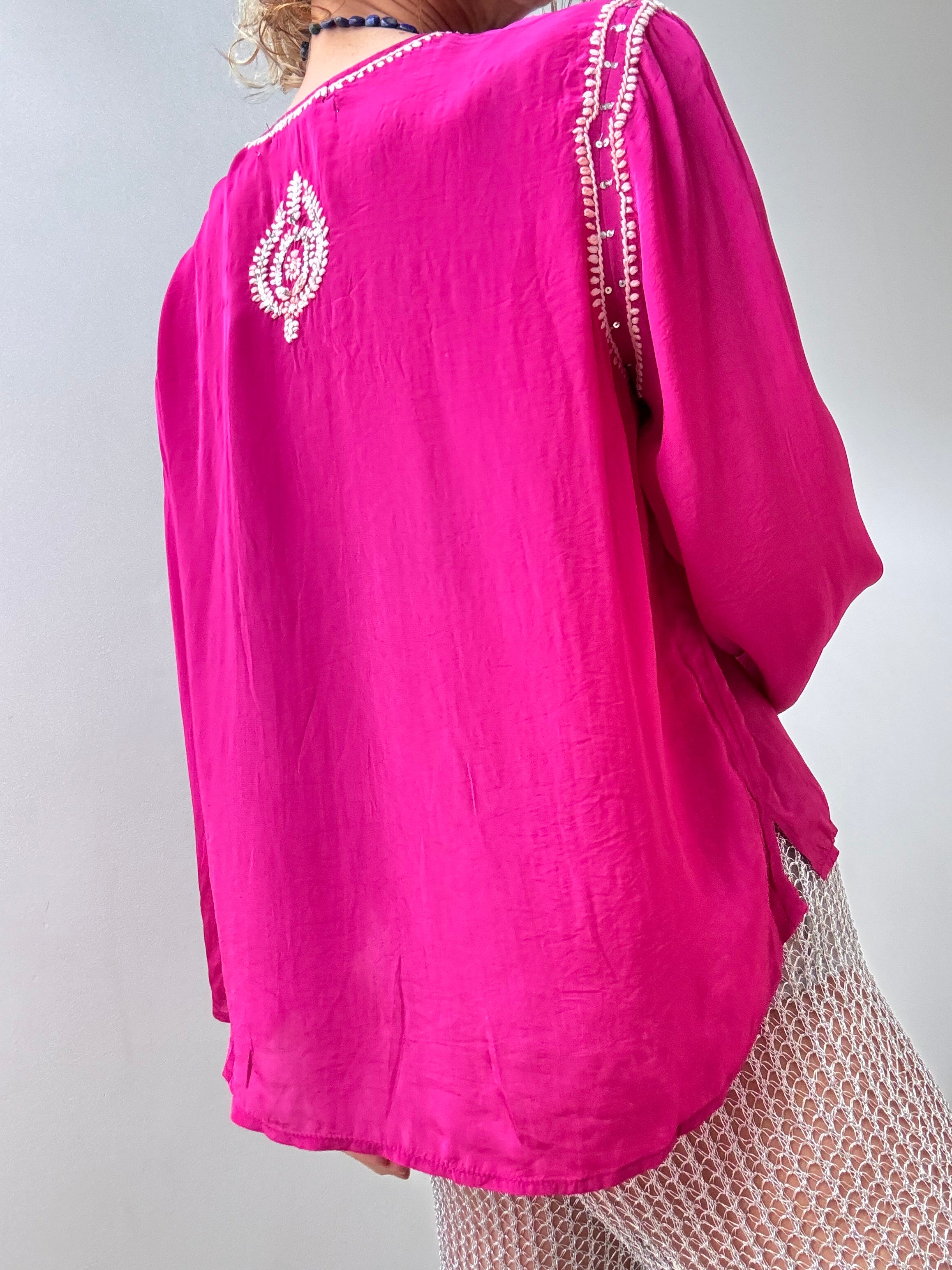 Rapsodia Tops Jewel Pink Embroidered Top