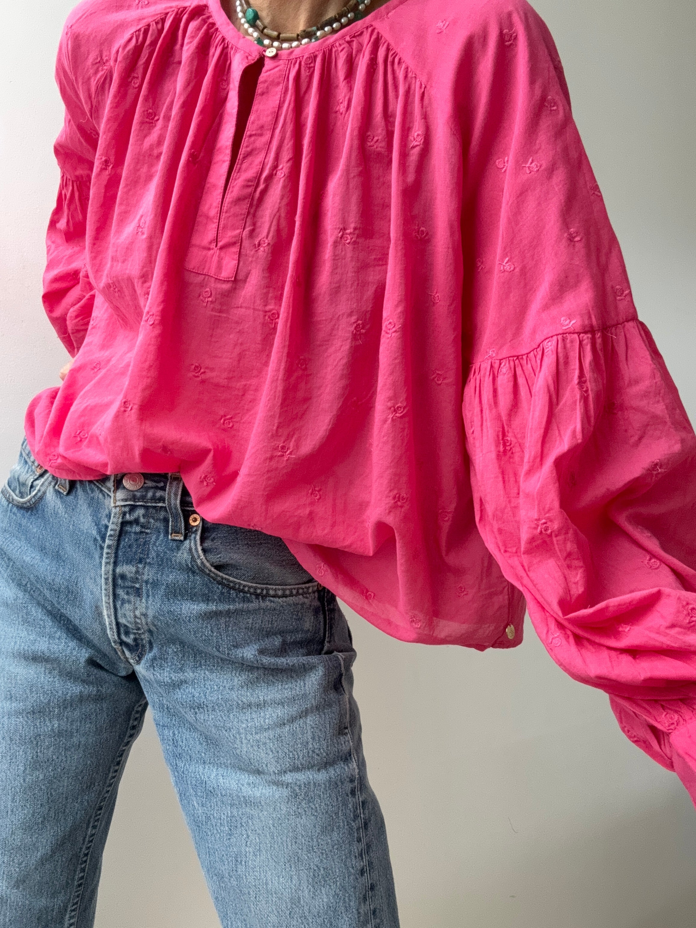 Scotch and Soda Shirts Voile Cotton Drop Shoulder Blouse Pink