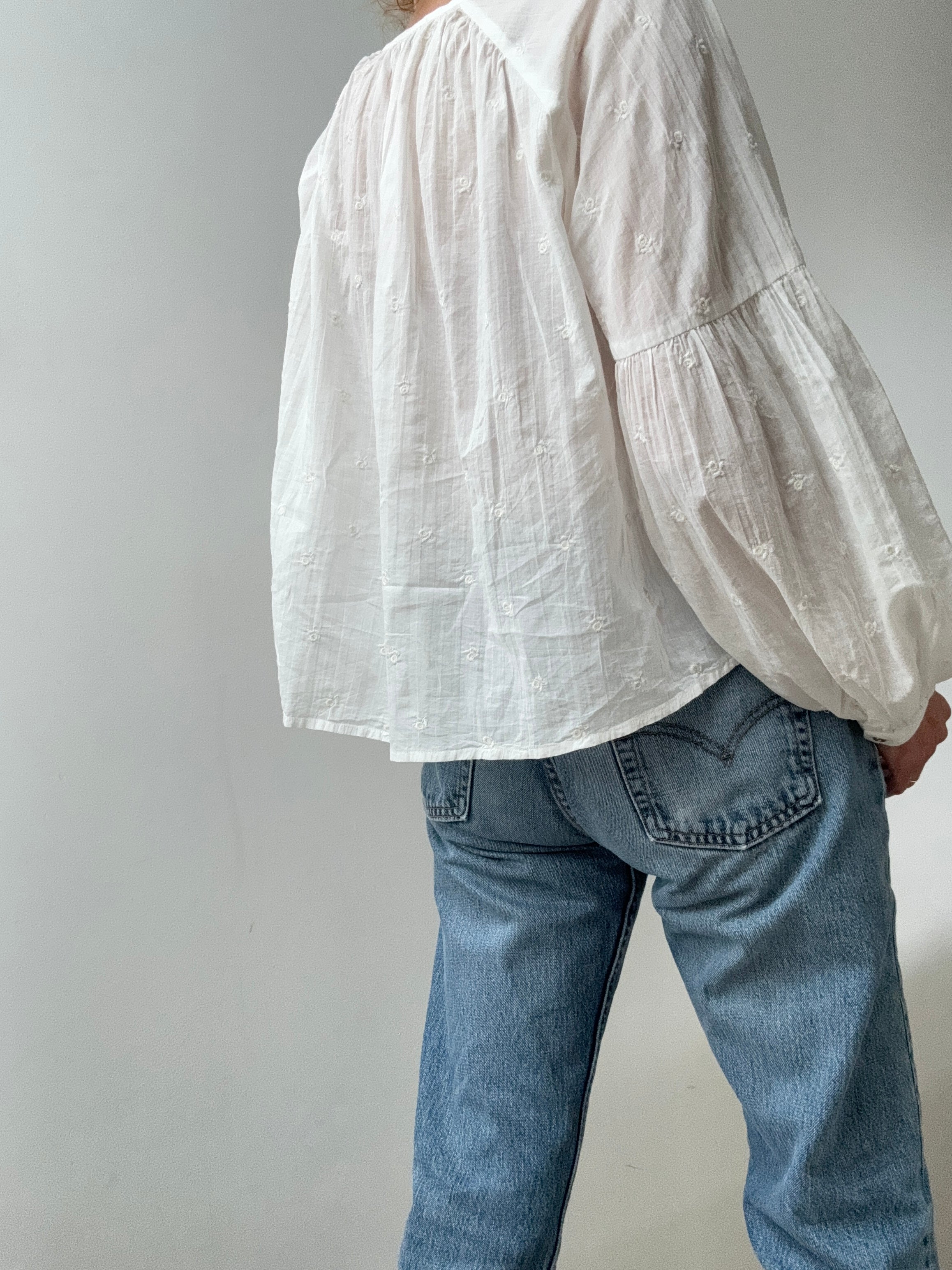 Scotch and Soda Shirts Voile Cotton Drop Shoulder Blouse White