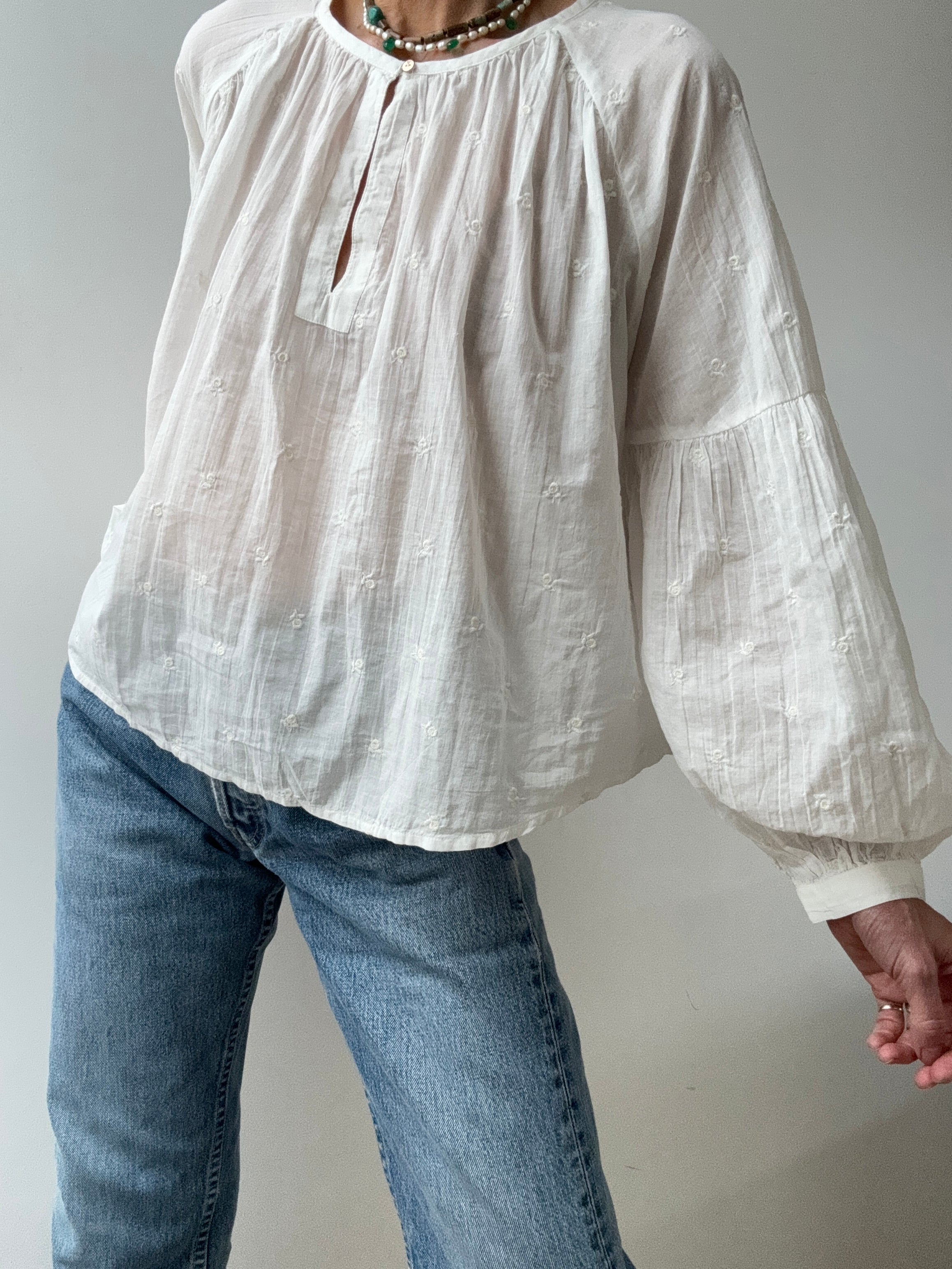 Scotch and Soda Shirts Voile Cotton Drop Shoulder Blouse White