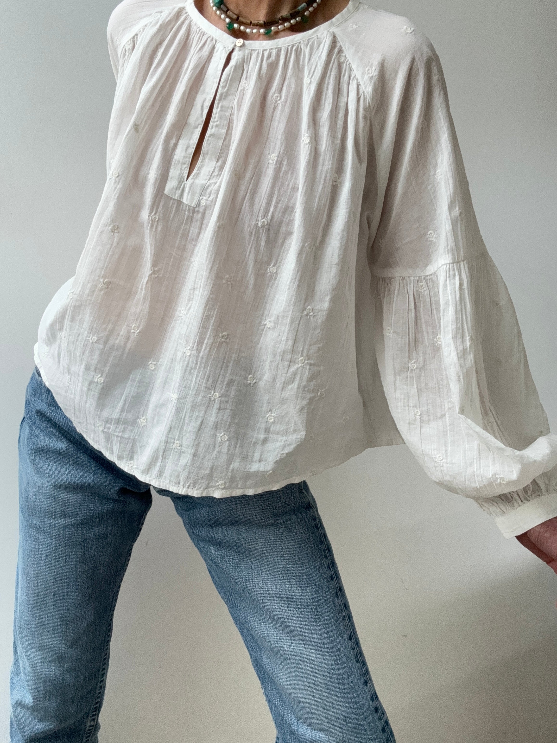 Scotch and Soda Shirts Voile Cotton Drop Shoulder Blouse White