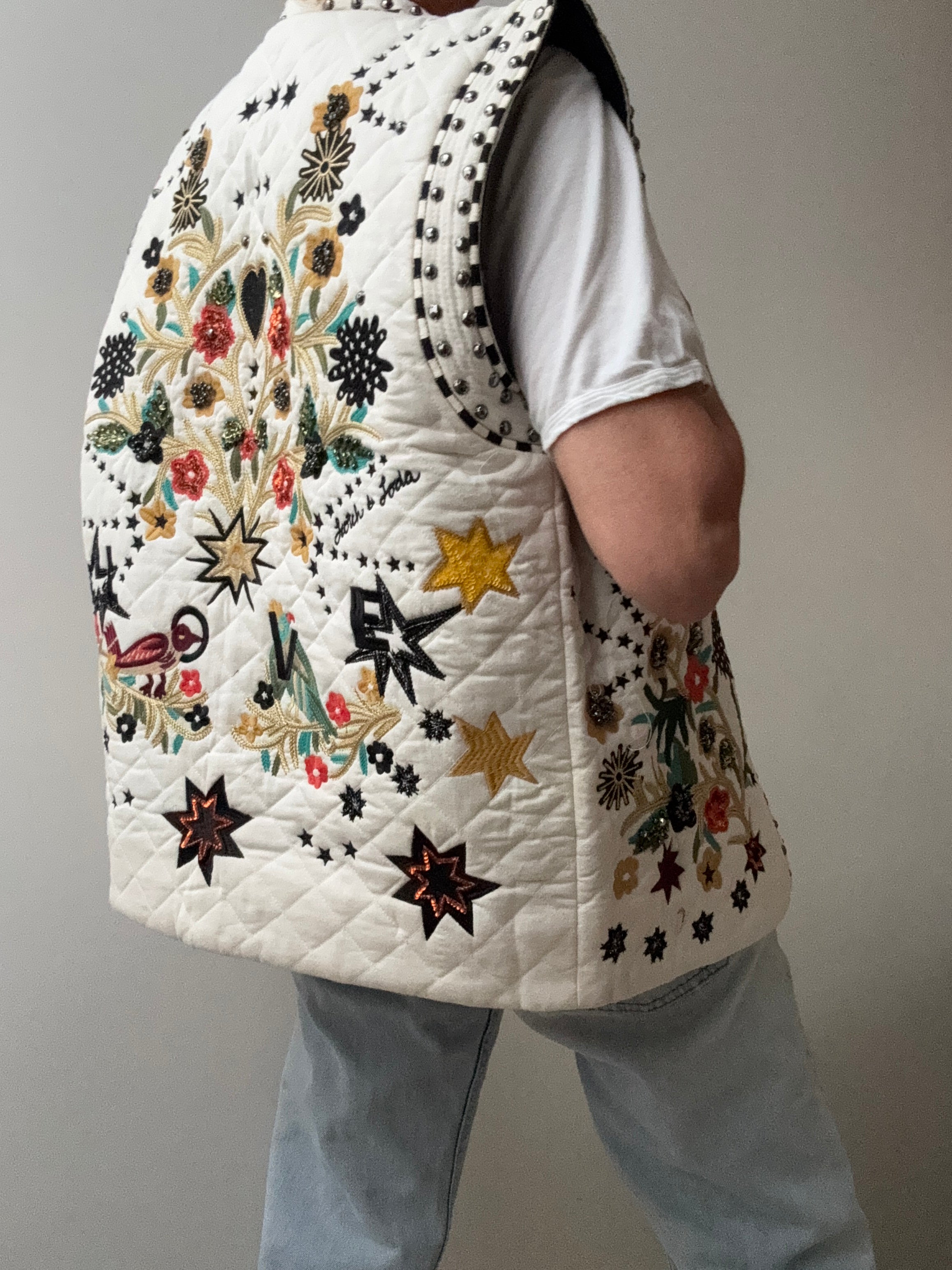 White Quilted Beaded Vest | Vests