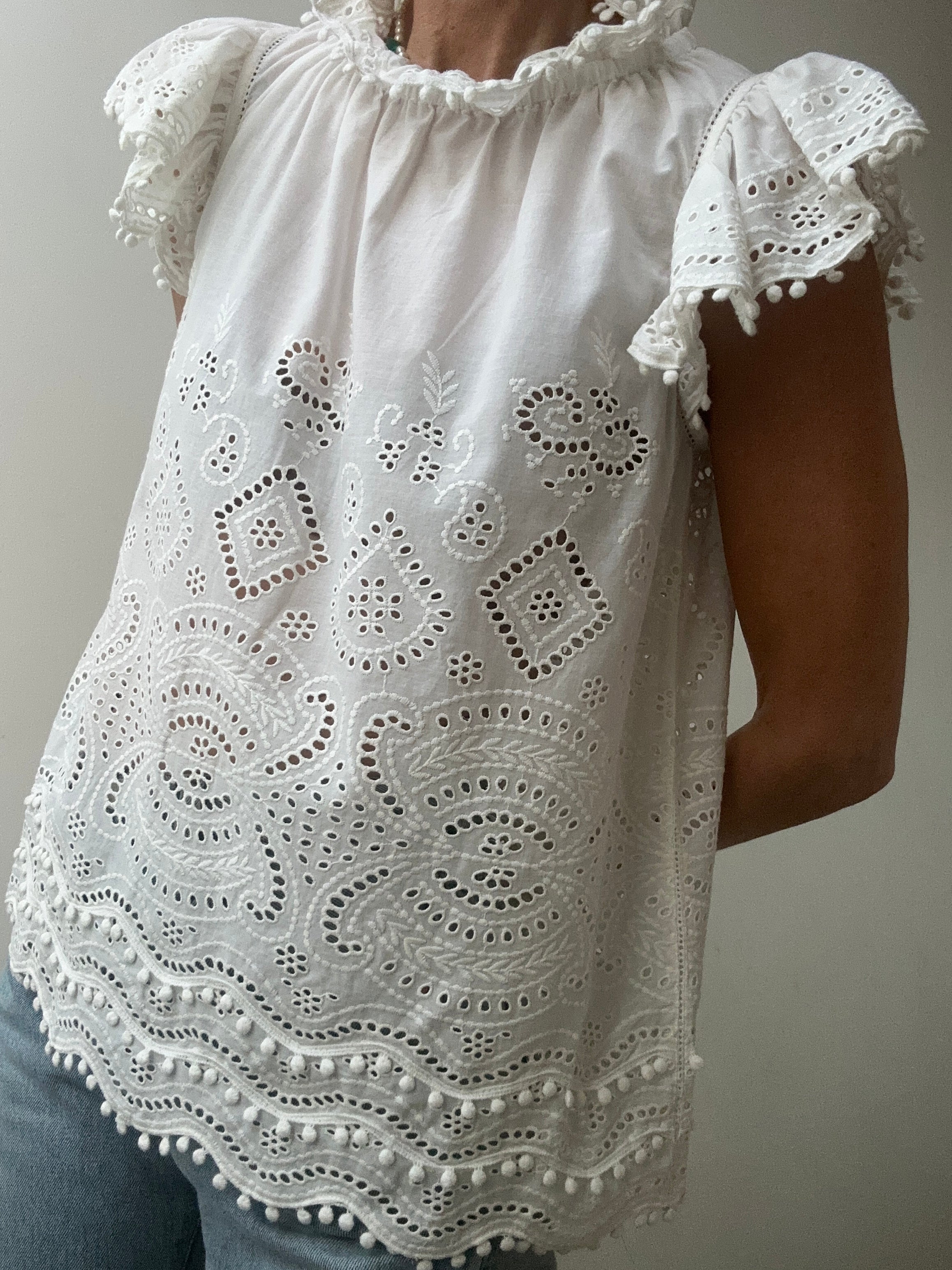 Sea Blouses Sea NY Broderie Anglaise Frill Neck Blouse White
