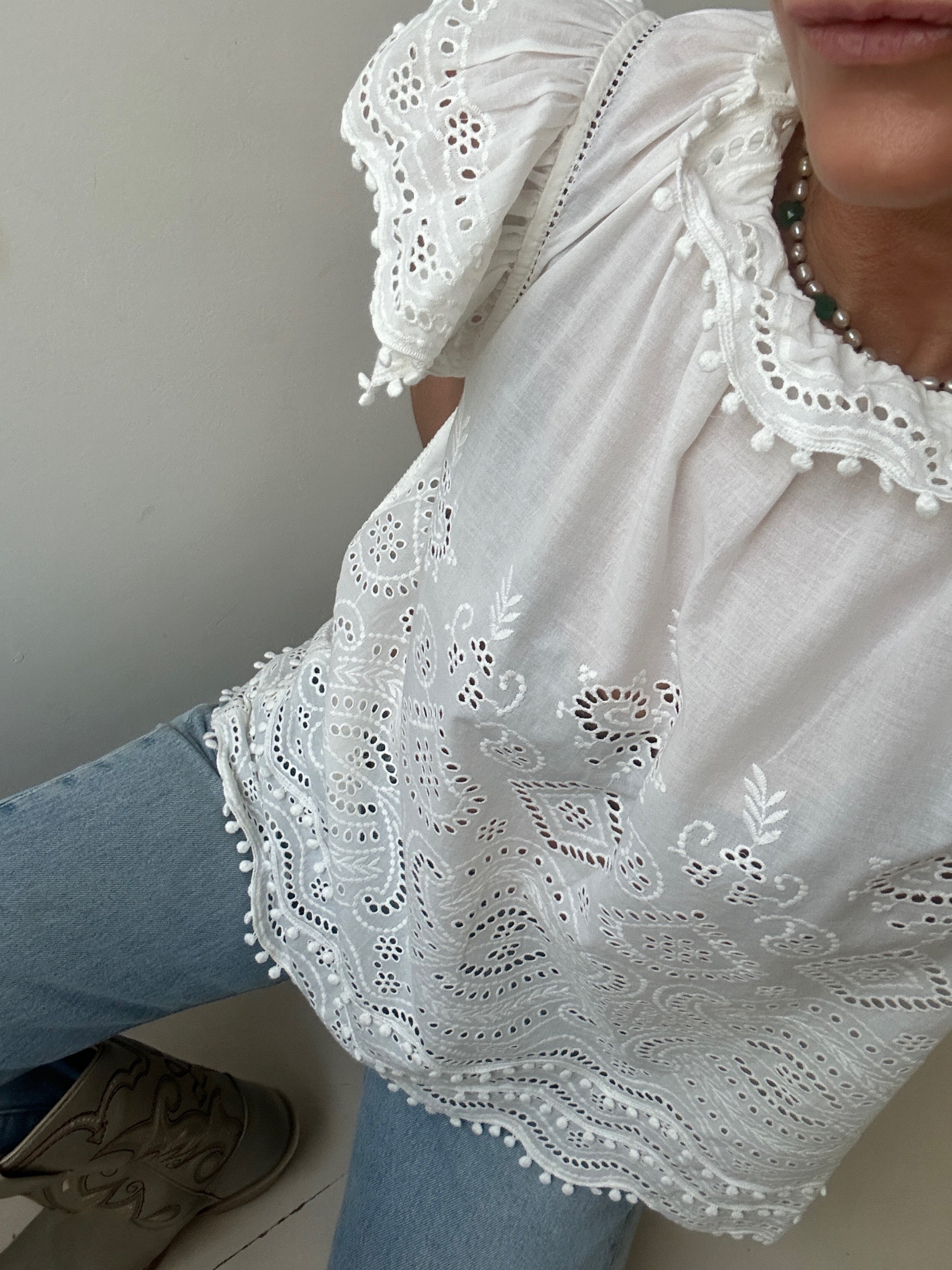Sea Blouses Sea NY Broderie Anglaise Frill Neck Blouse White
