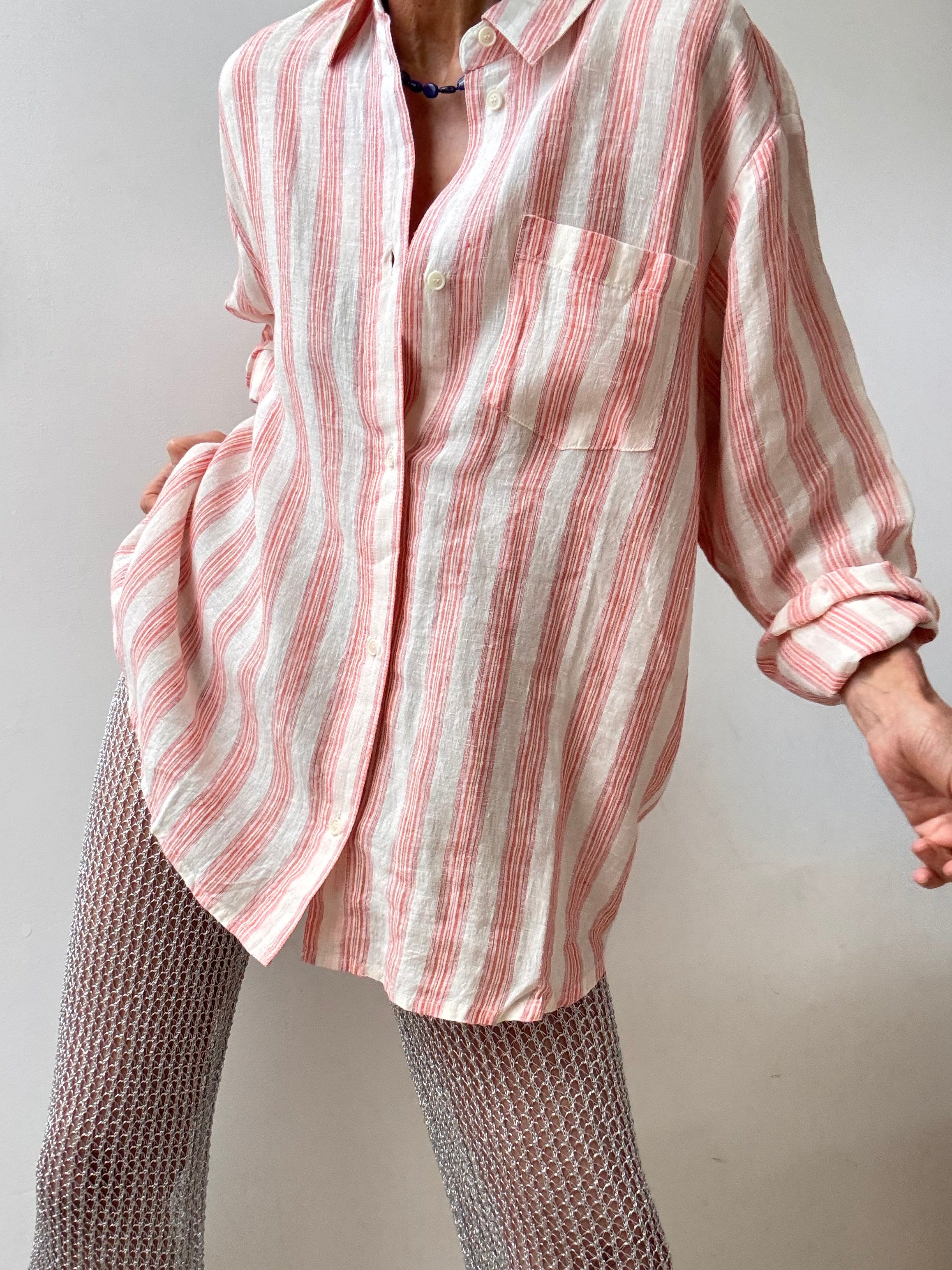 Skall Studio Shirts Linen Edgar Shirt Pink Stripe