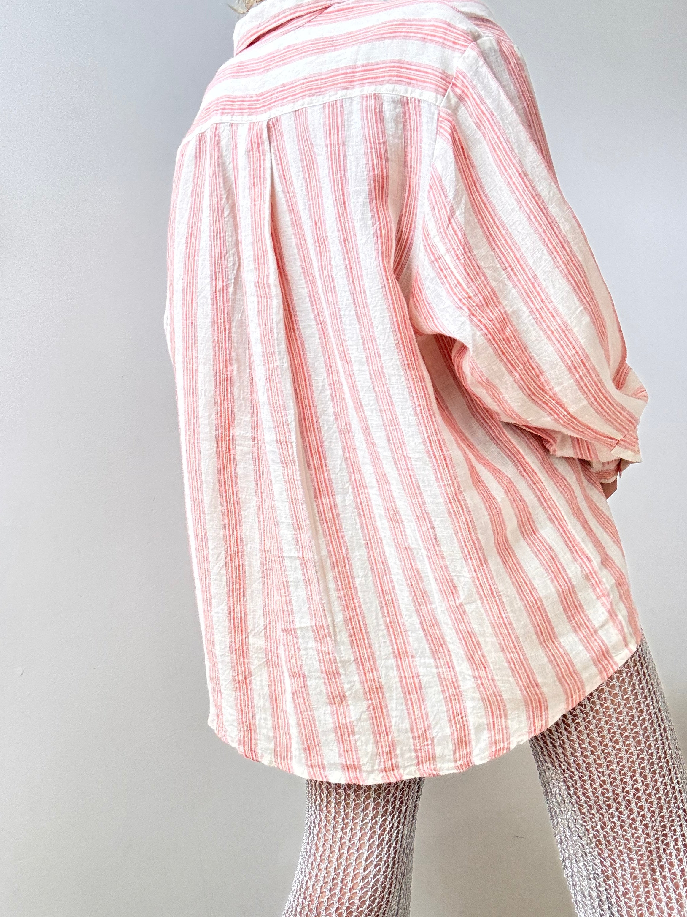 Skall Studio Shirts Linen Edgar Shirt Pink Stripe