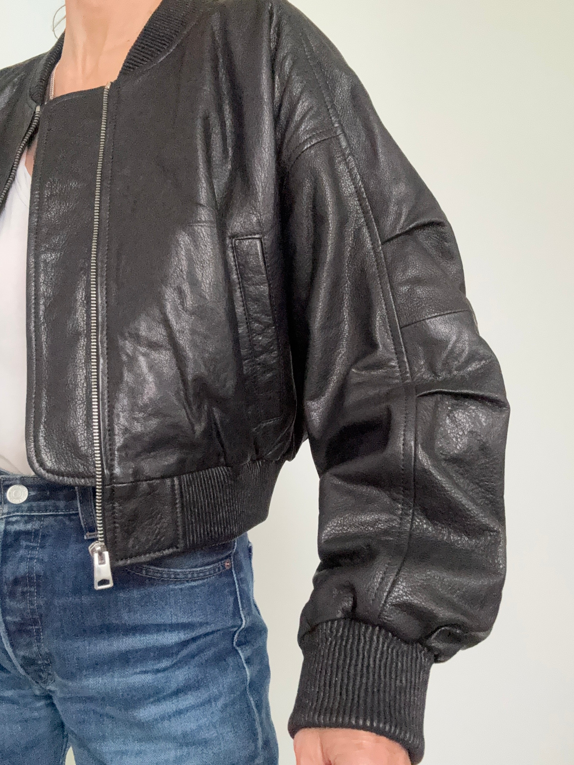 SKIN Jackets Leather Bomber Jacket Midnight Pebble