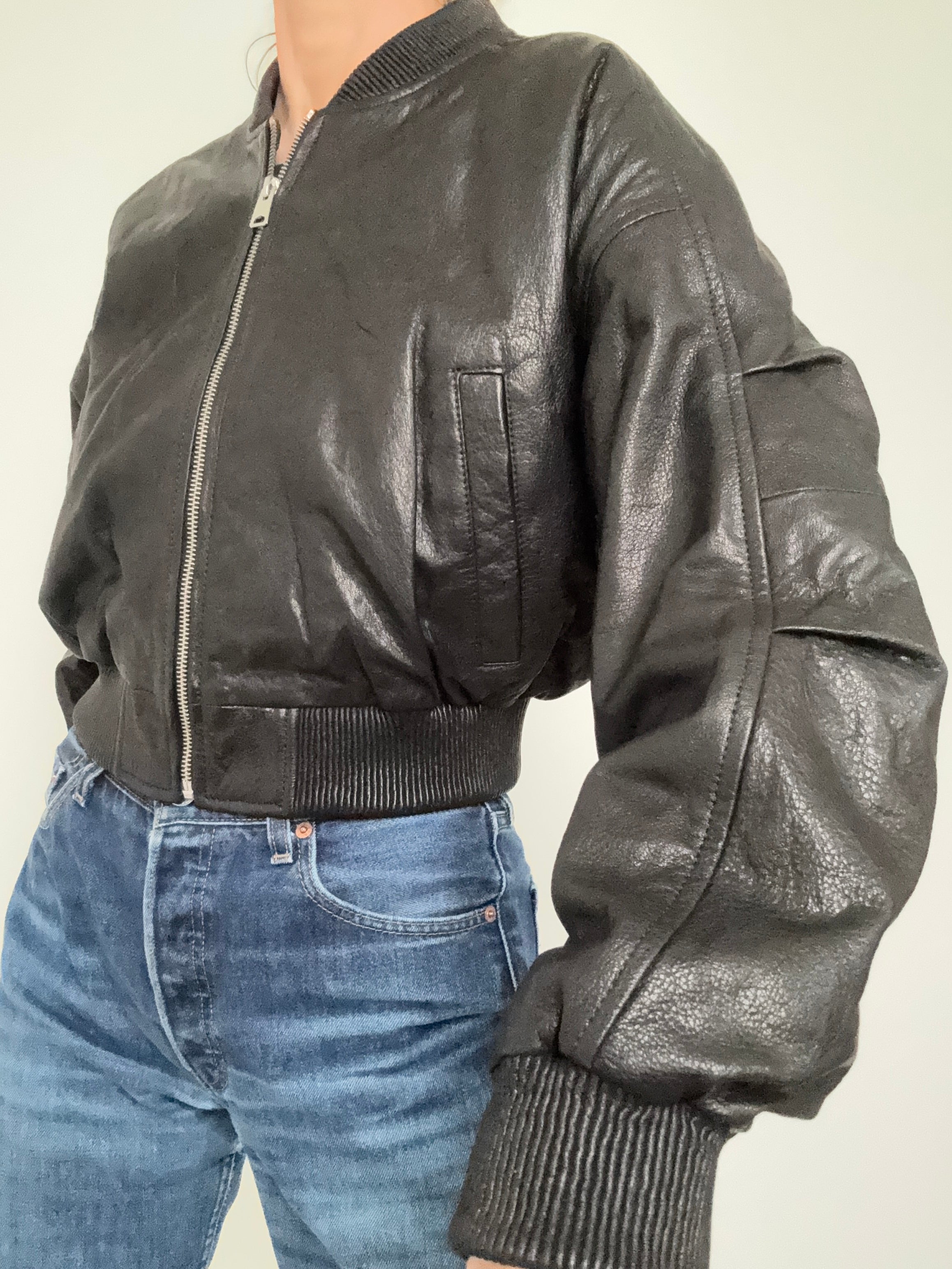 SKIN Jackets Leather Bomber Jacket Midnight Pebble