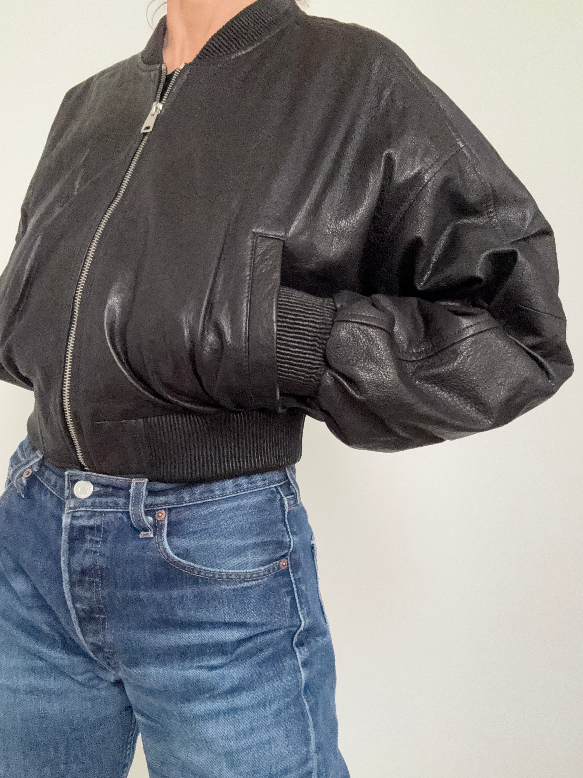 SKIN Jackets Leather Bomber Jacket Midnight Pebble