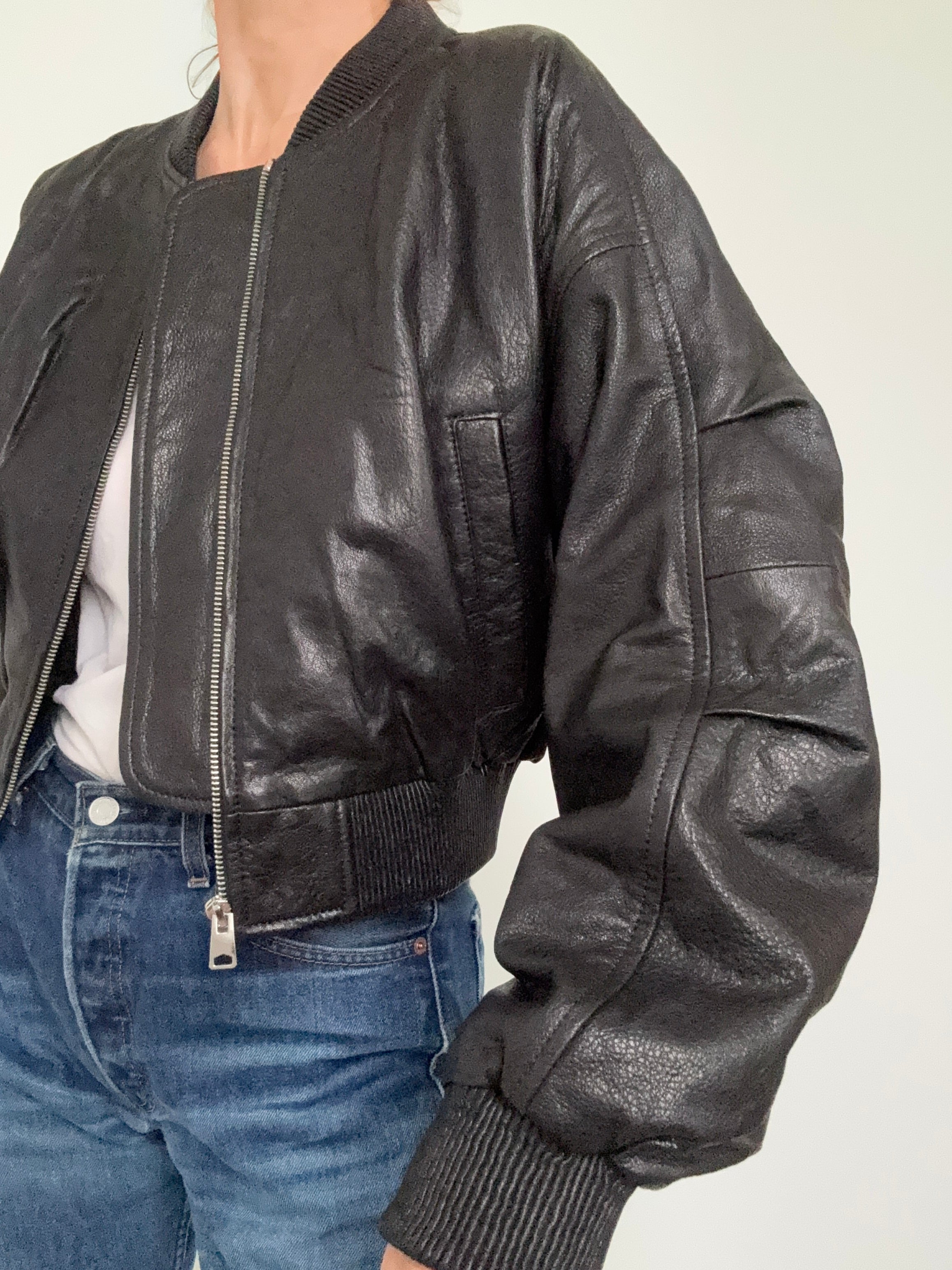 SKIN Jackets Leather Bomber Jacket Midnight Pebble