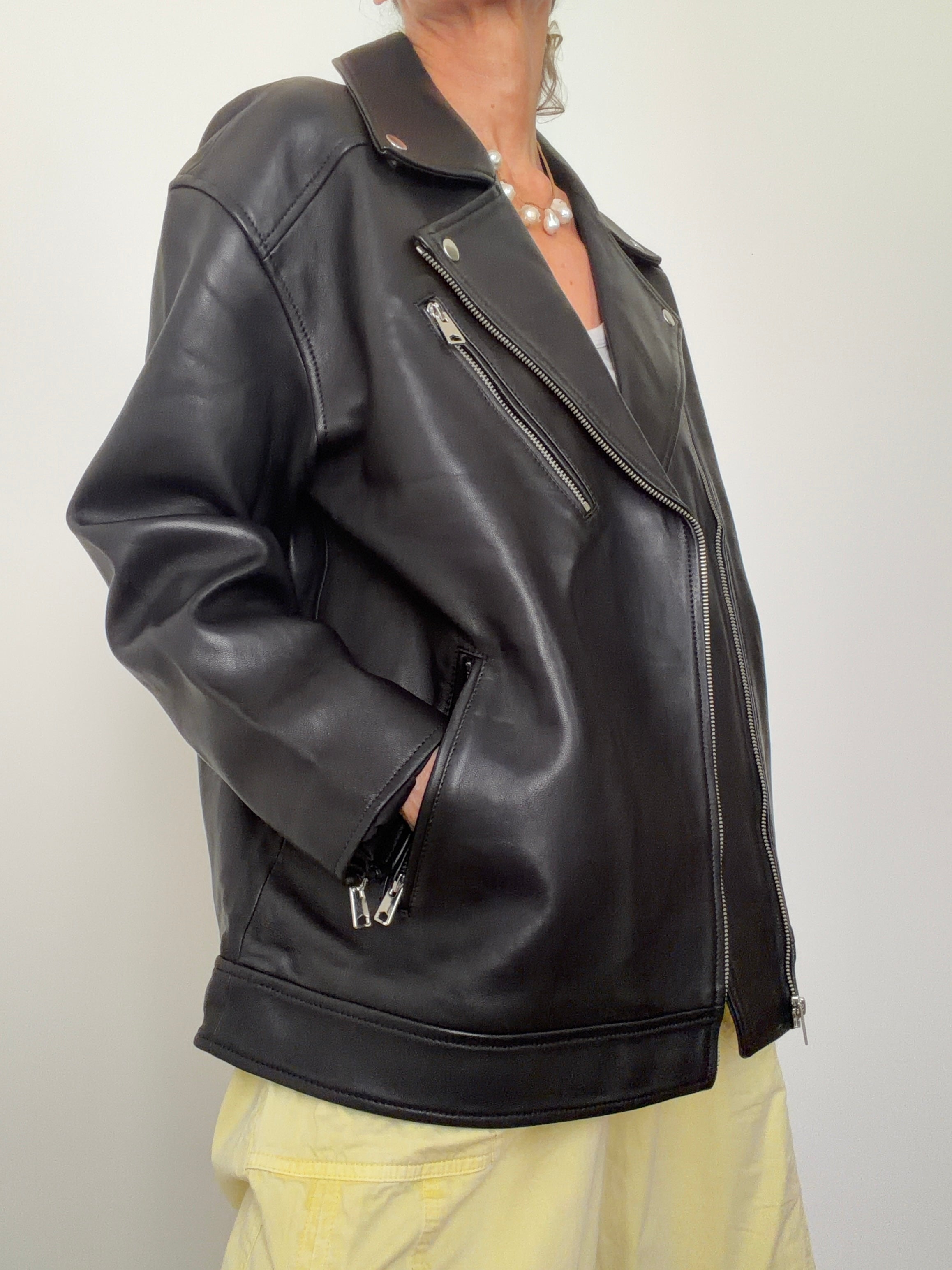 SKIN Jackets Oversized Leather Biker Midnight