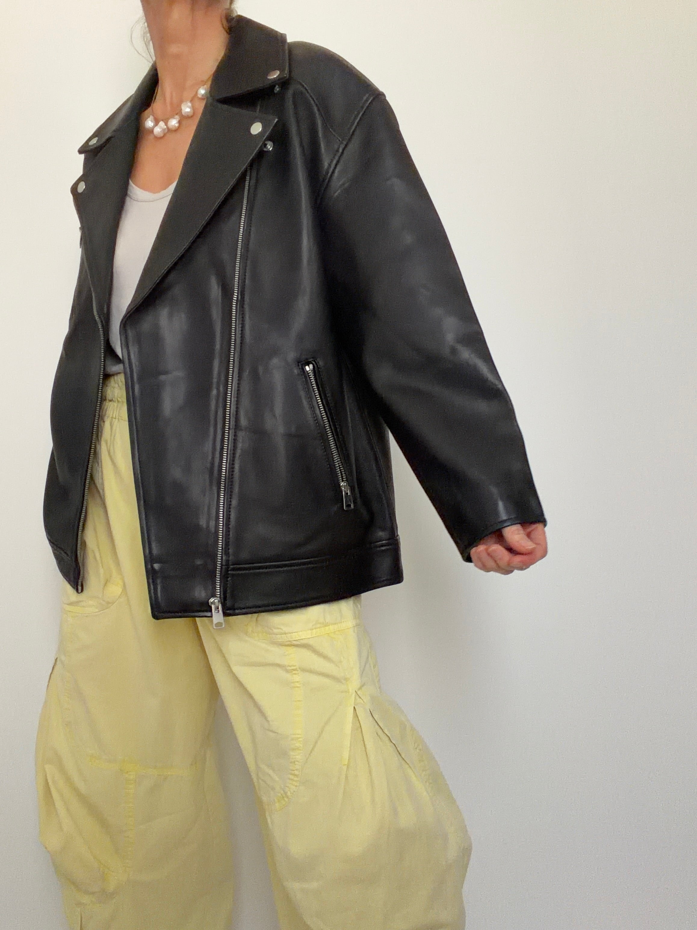 SKIN Jackets Oversized Leather Biker Midnight