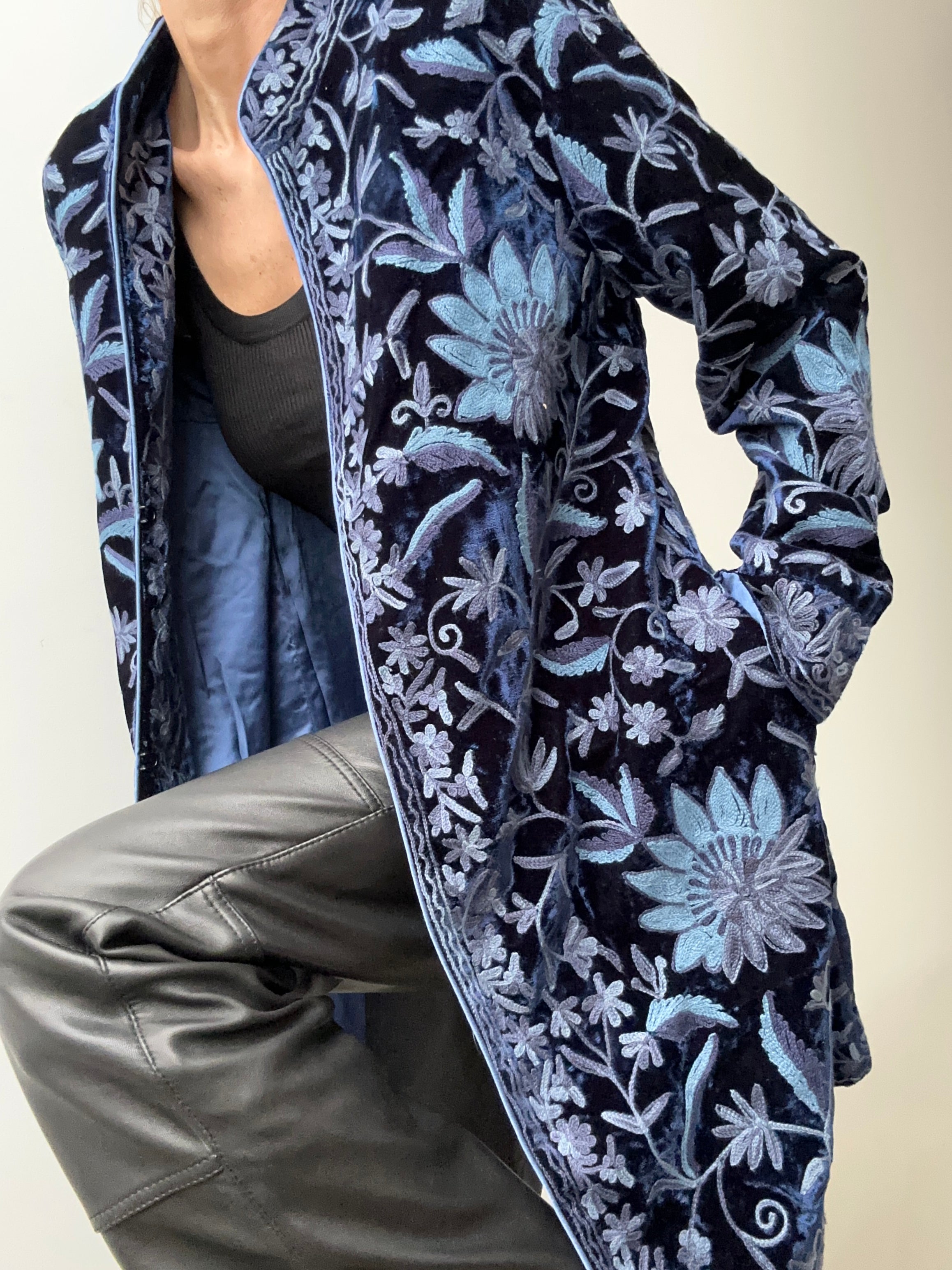 Soft Surroundings Jackets Velvet Blue Floral Jacket