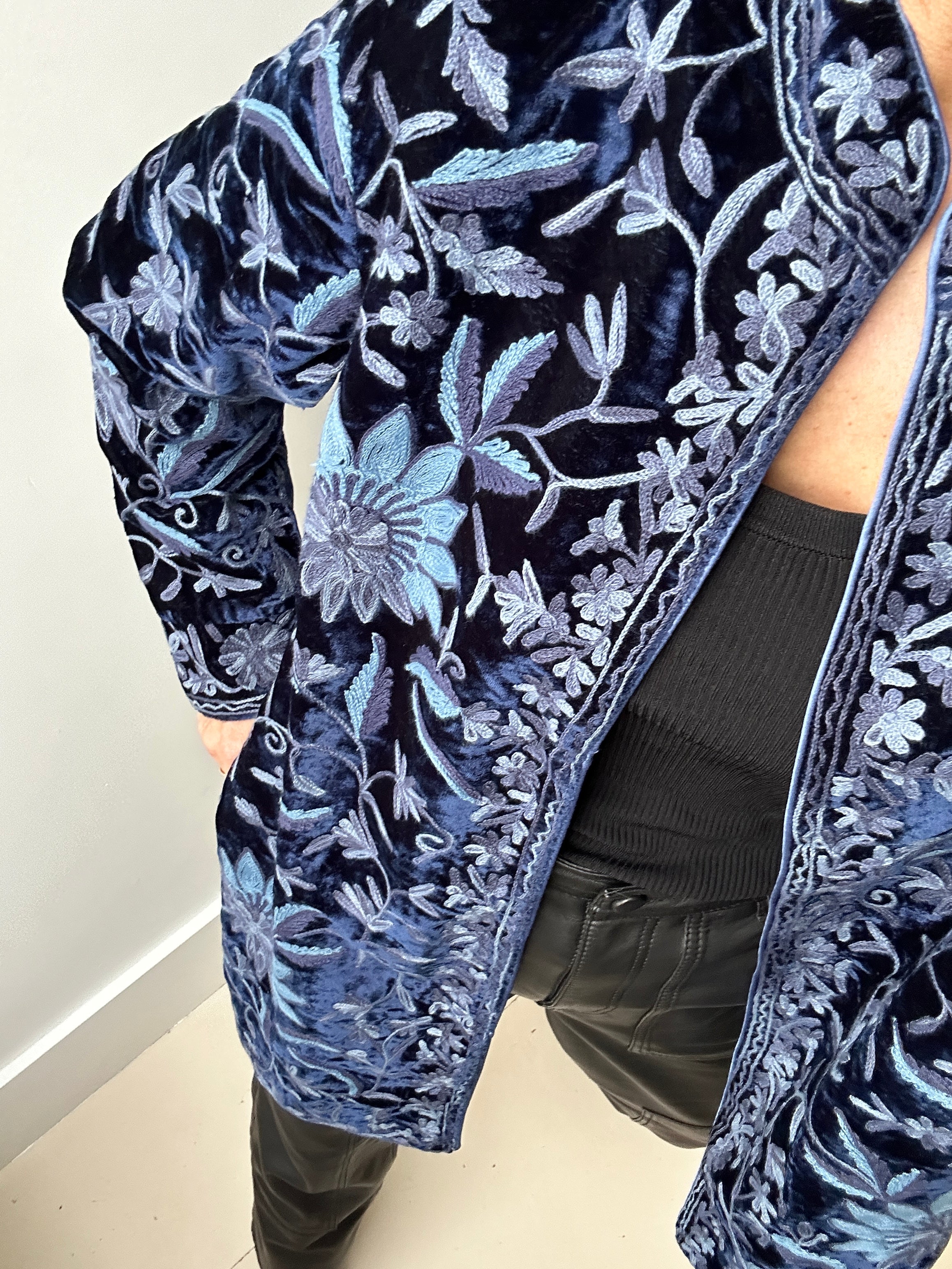 Soft Surroundings Jackets Velvet Blue Floral Jacket