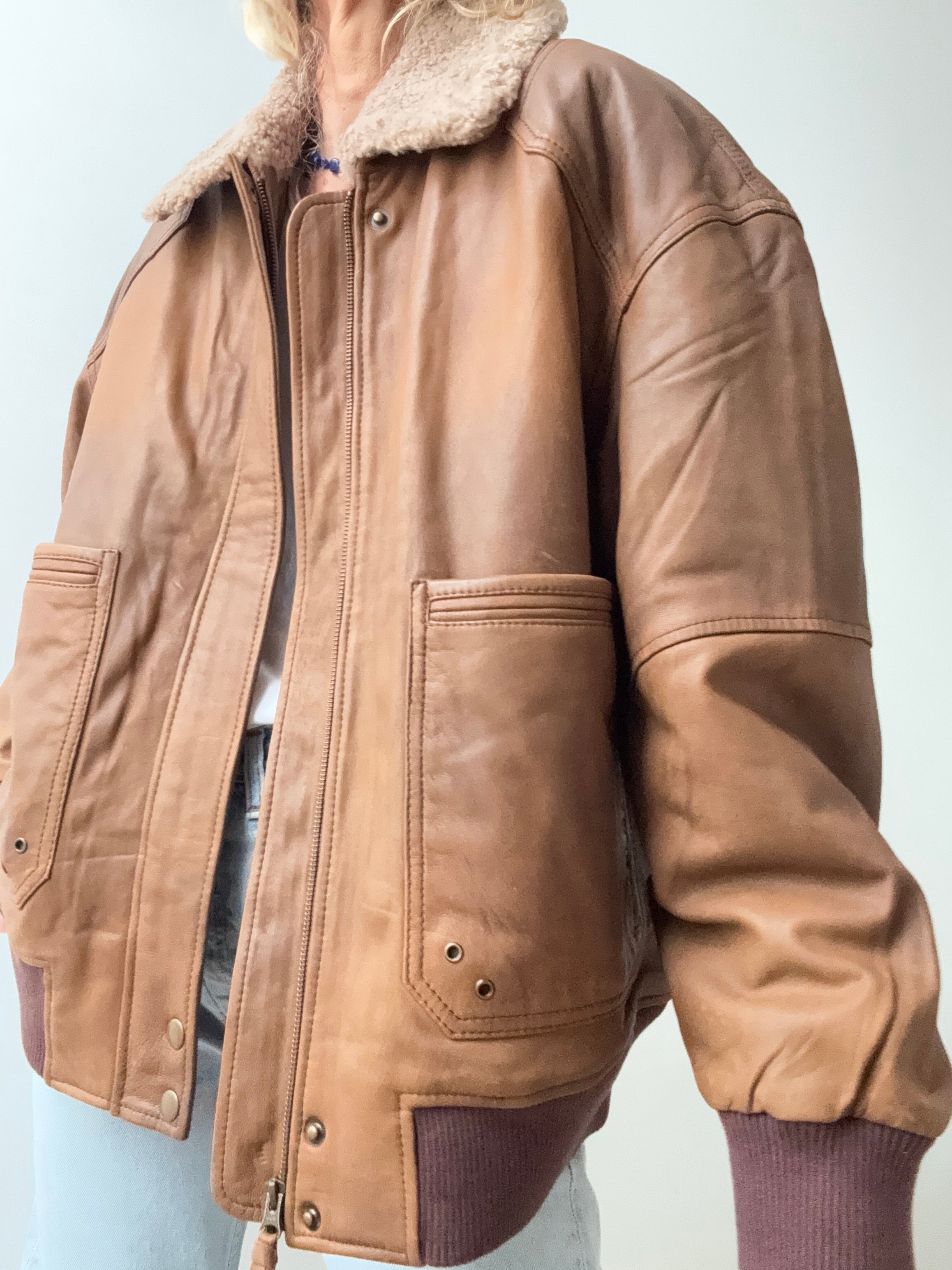 Trussardi Leather Bomber Jacket Tan | Jackets
