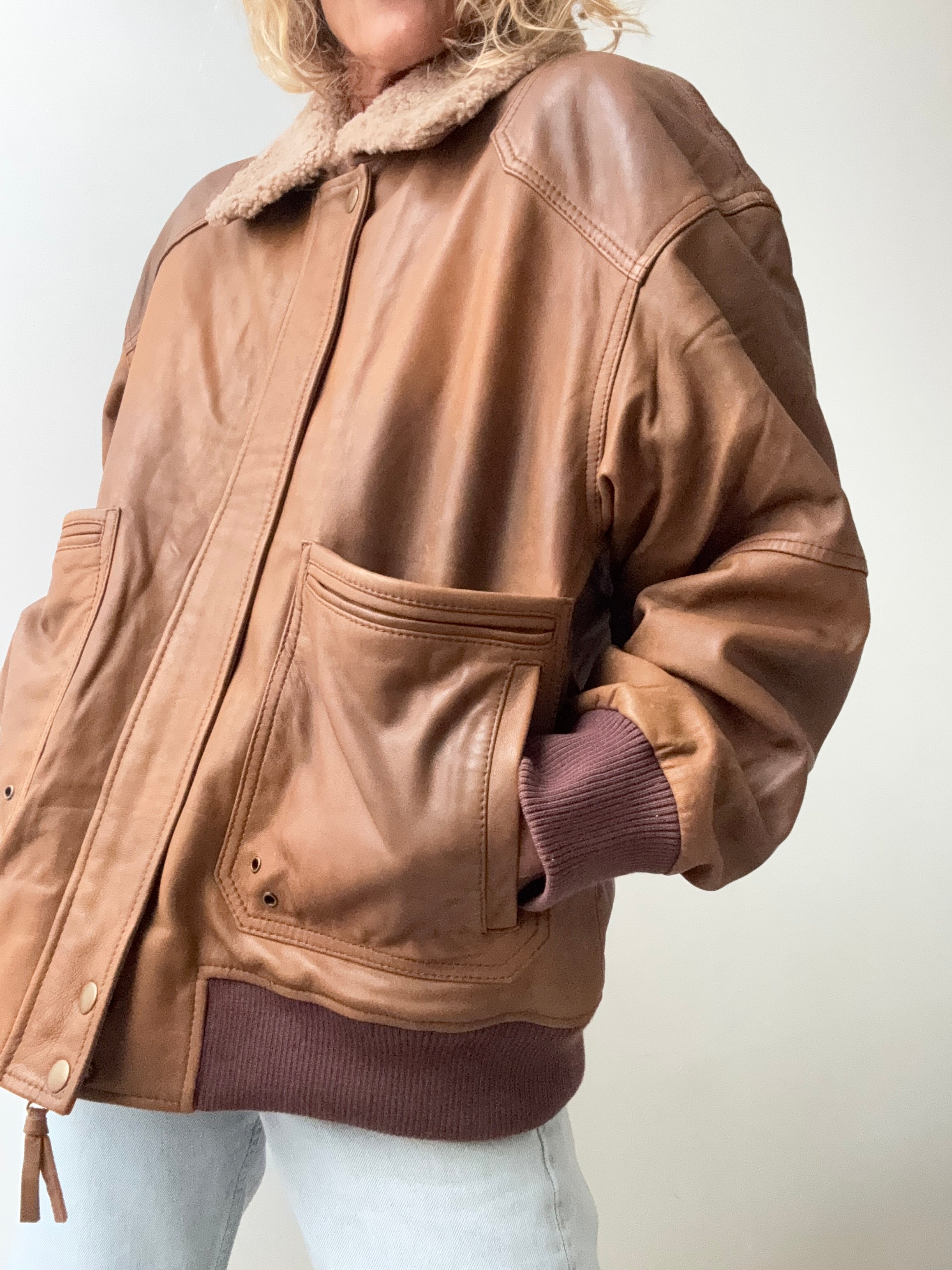 Trussardi Leather Bomber Jacket Tan | Jackets