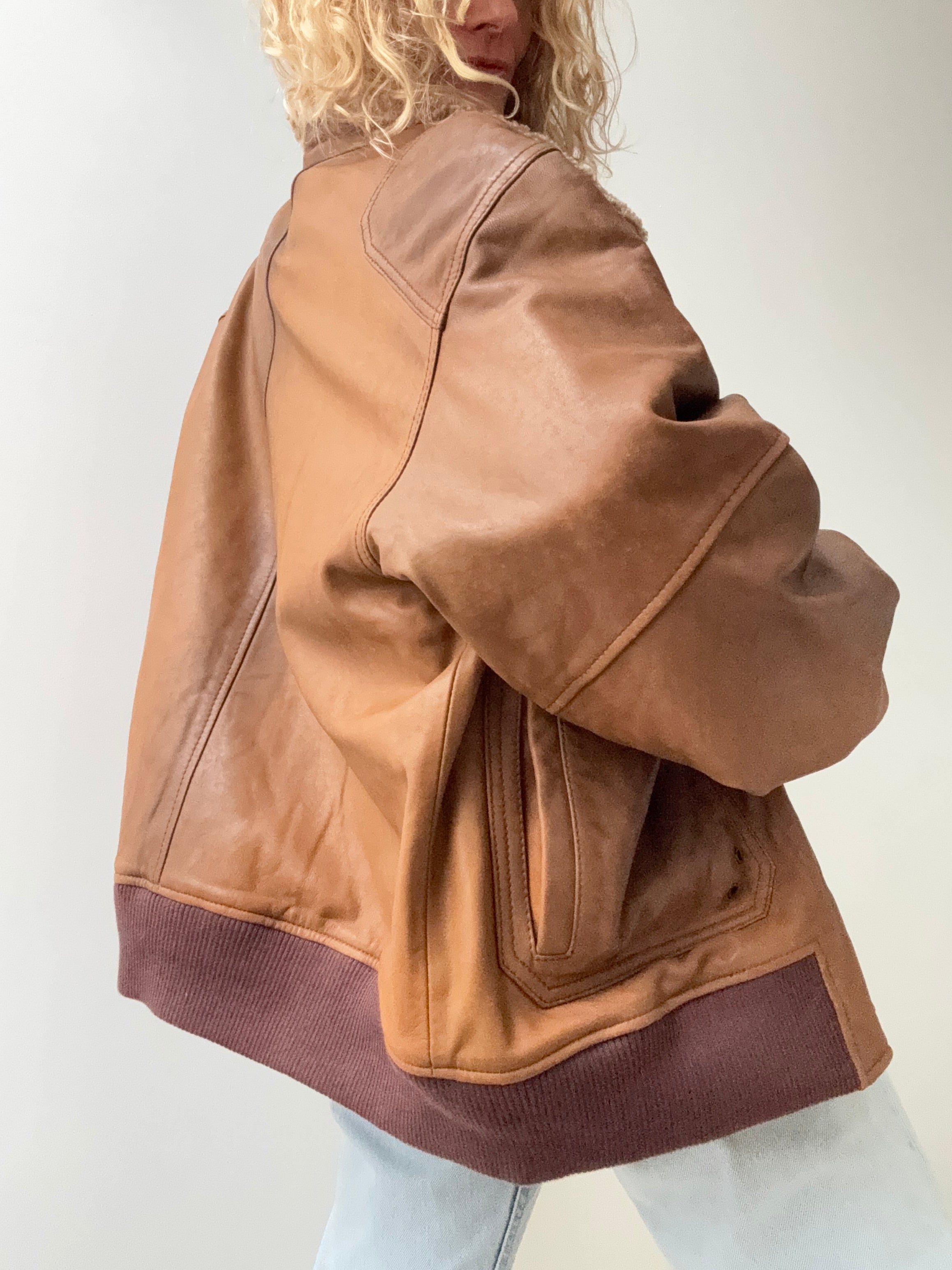 Trussardi Leather Bomber Jacket Tan | Jackets