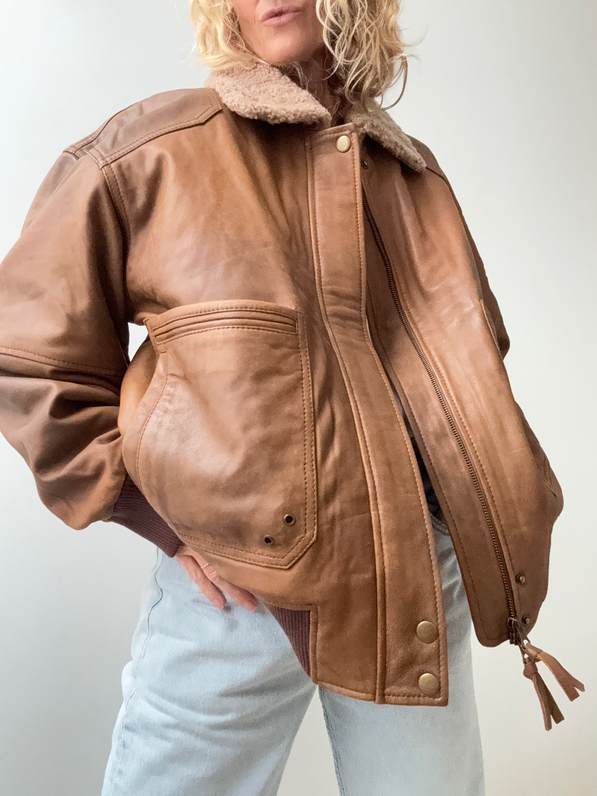 Trussardi Leather Bomber Jacket Tan | Jackets