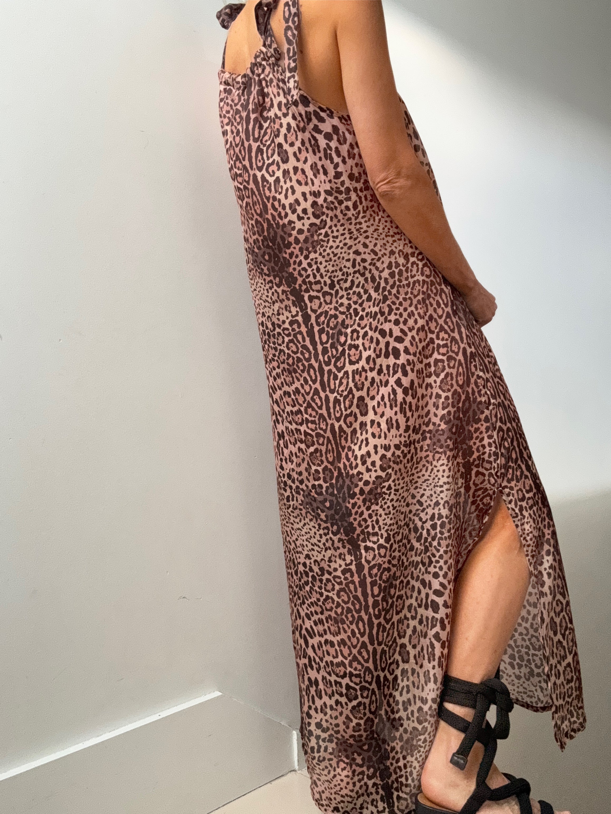 Verdissima Dresses Handprinted Silk Maxi Sundress Leopard