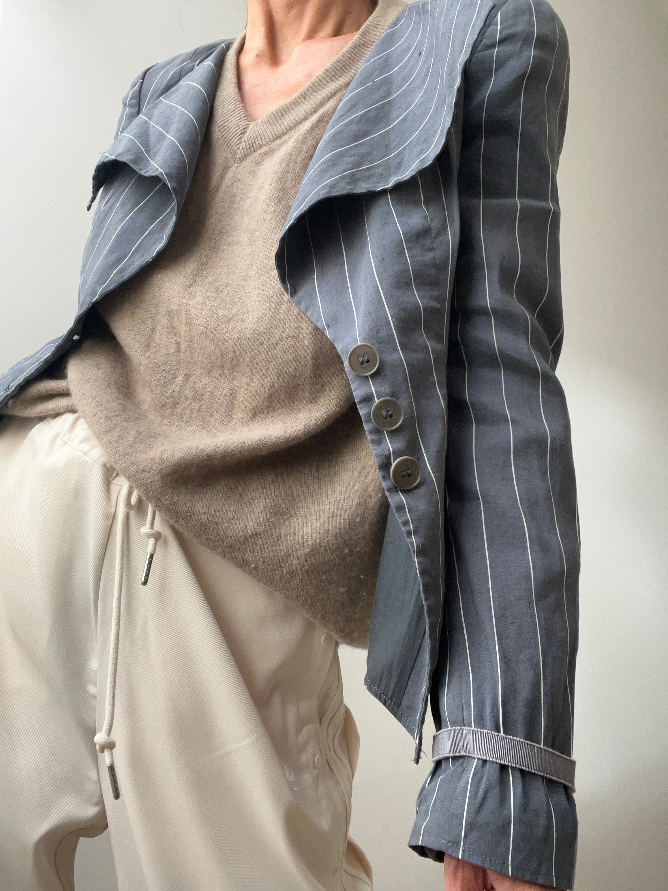 Emporio Armani Jackets Small Grey Striped Italian Blazer