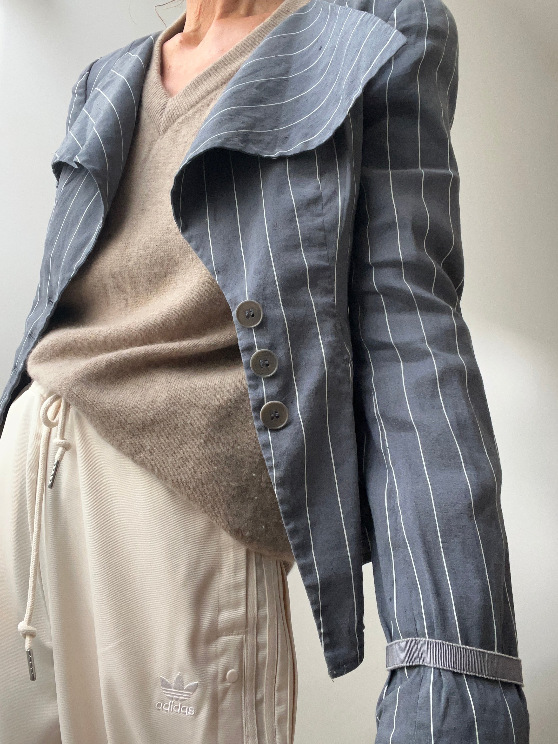 Emporio Armani Jackets Small Grey Striped Italian Blazer