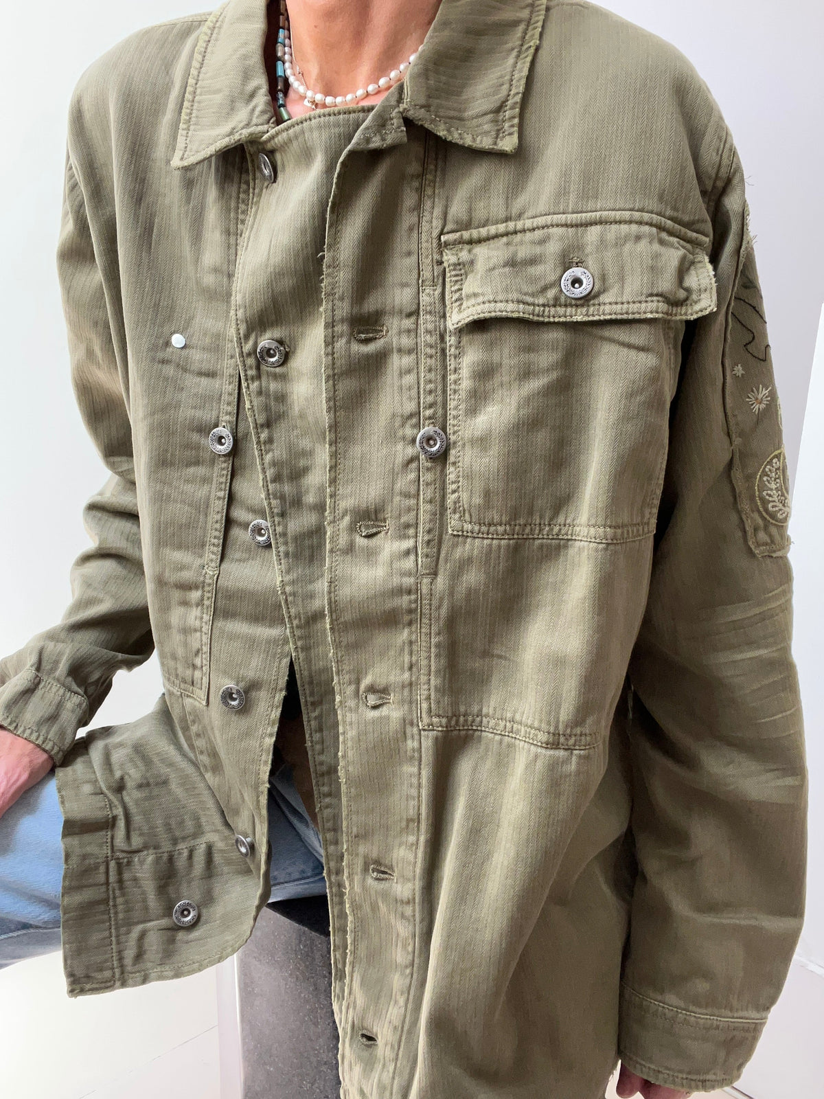 Free People Embroidered Military Jacket