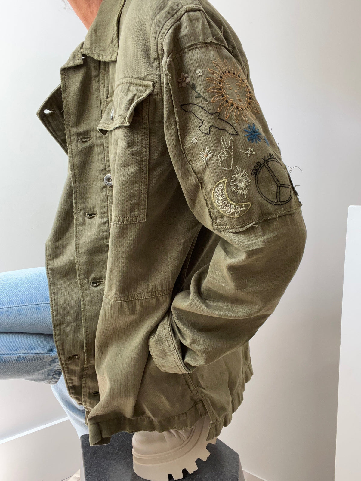 Free People Embroidered Military Jacket