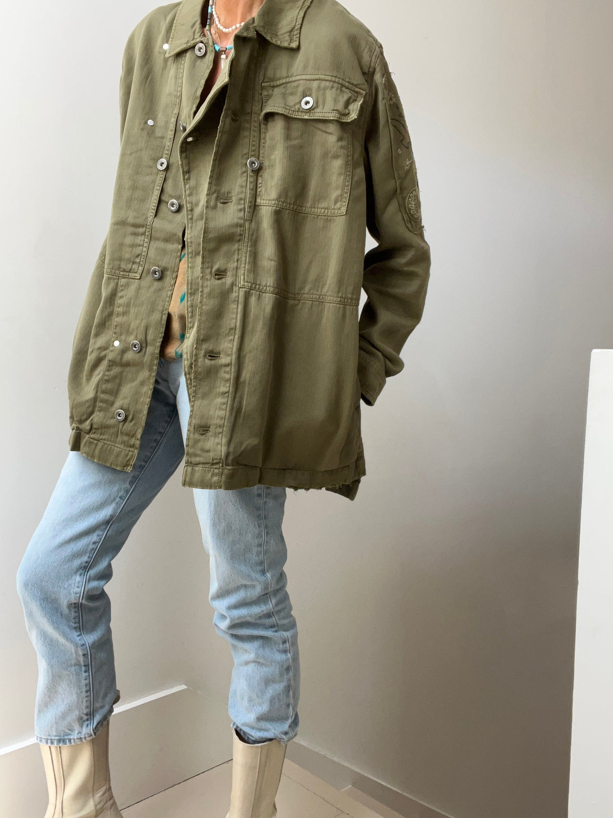 Free People Embroidered Military Jacket