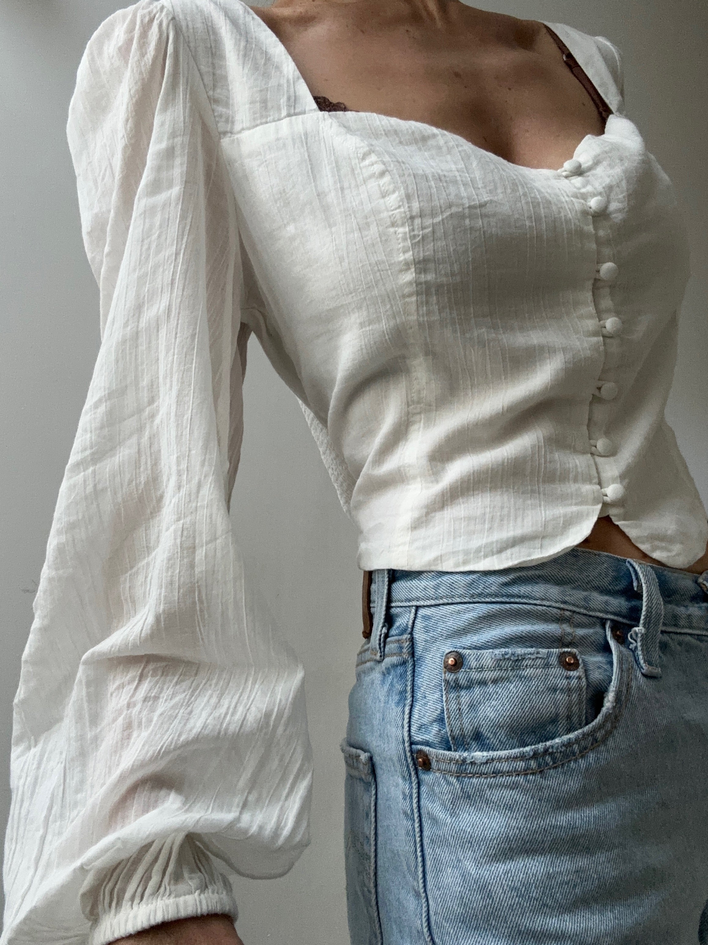 Free People Cropped Peasant Blouse White