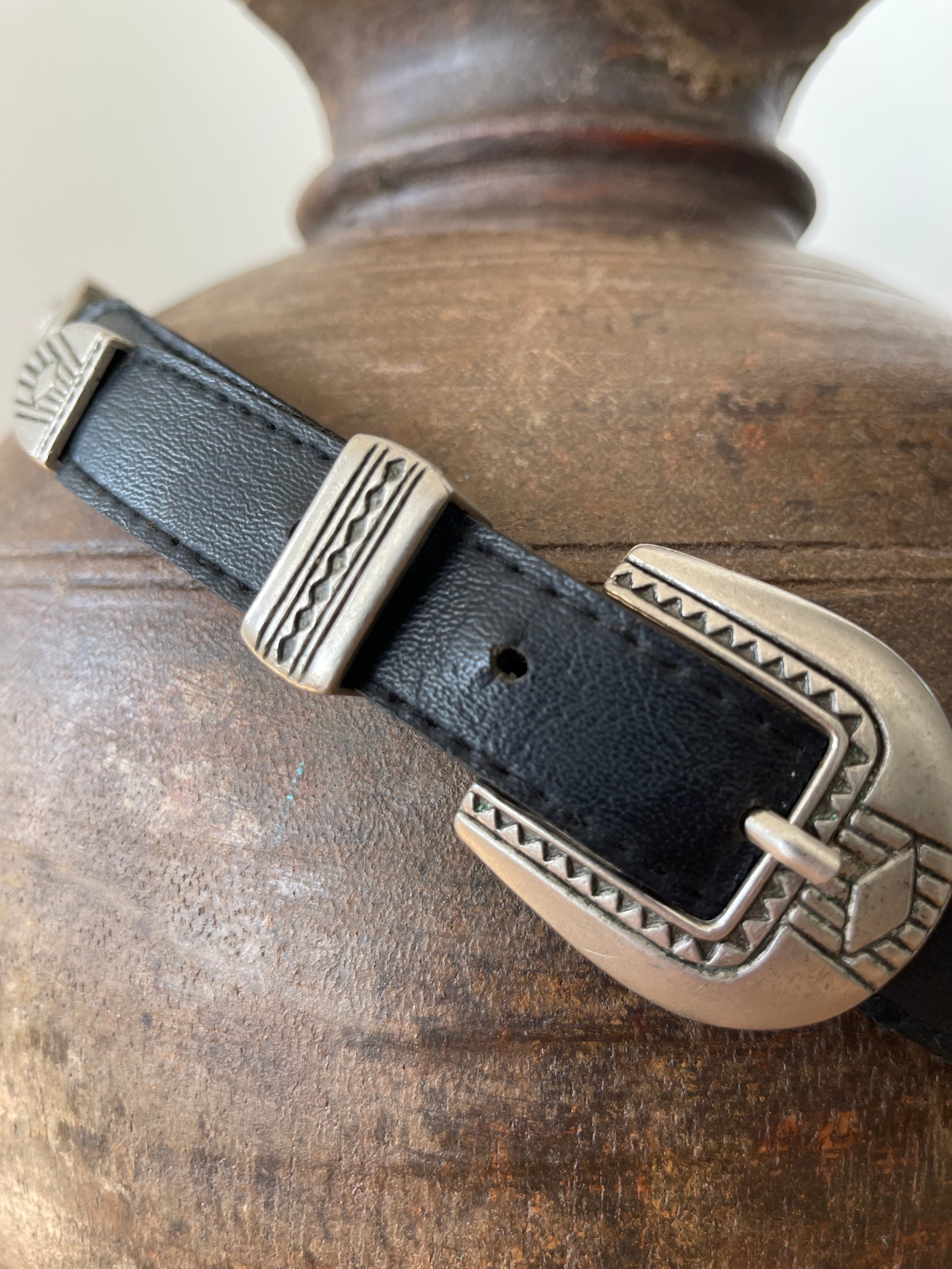 Future Nomads Belts 100cm Vintage Thin Black and Silver Belt 2