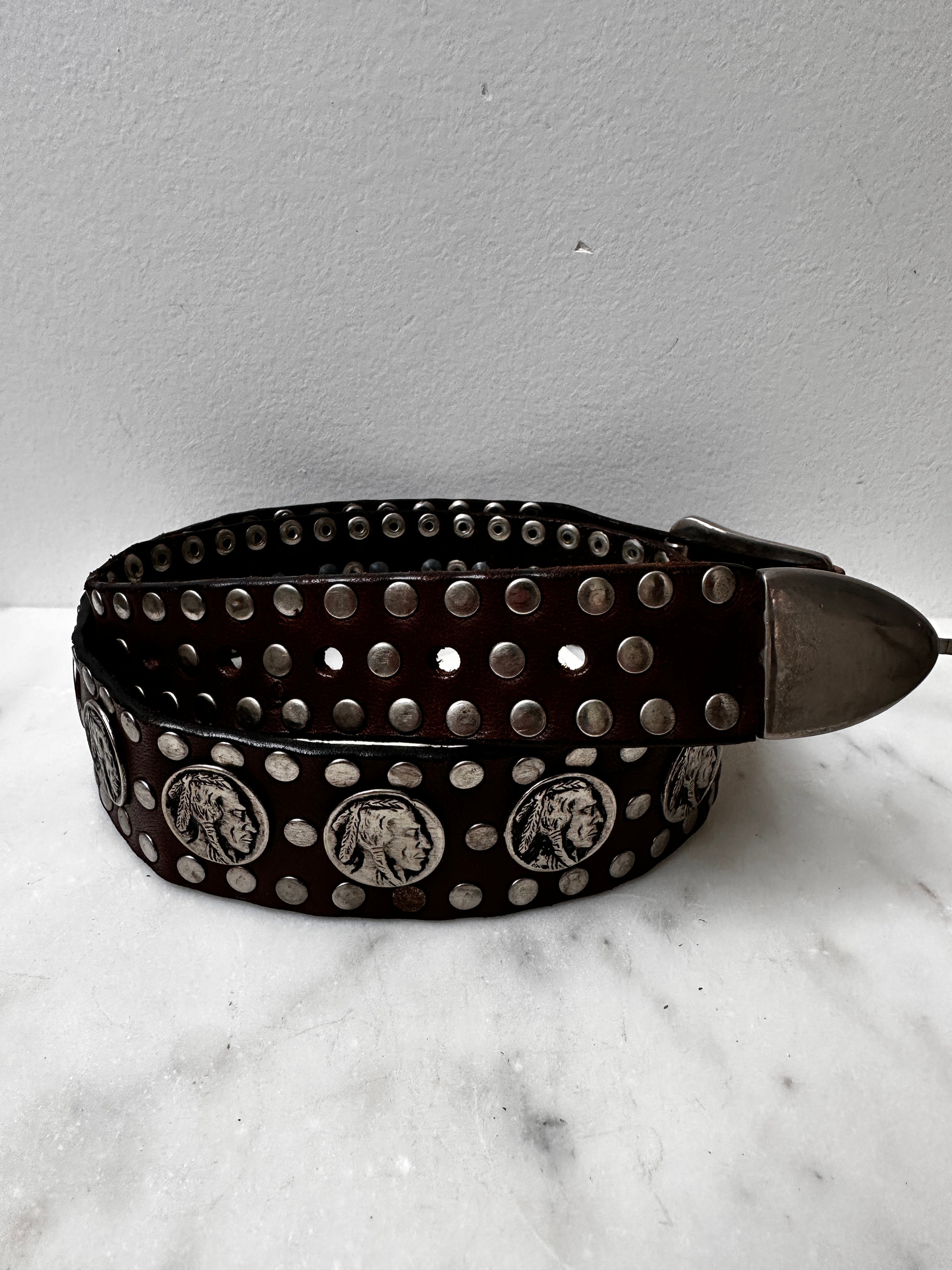 Future Nomads Belts 86cm Brown and Silver Indian Faces Belt