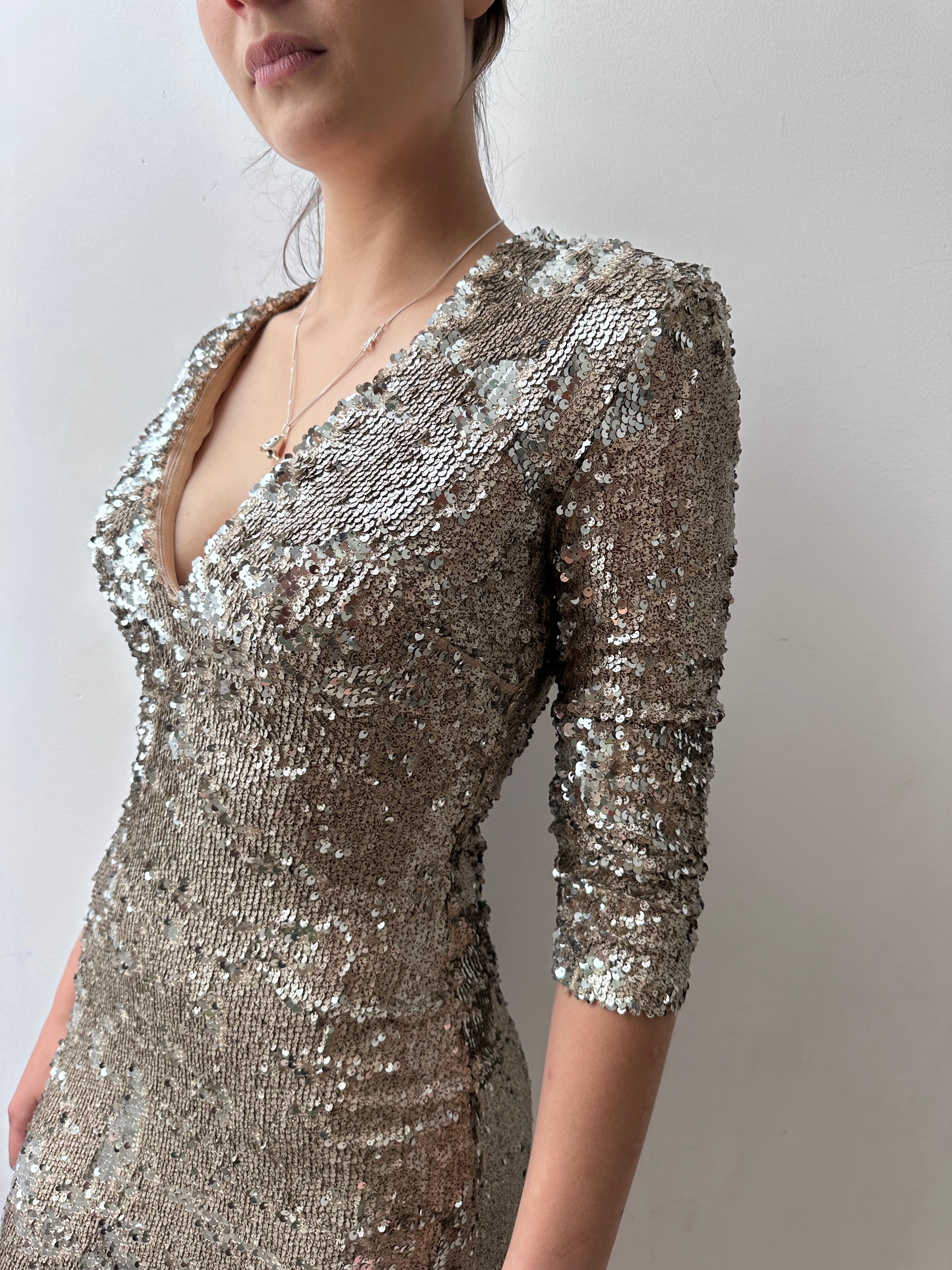 Future Nomads Dresses Champagne Fitted Sequin Dress