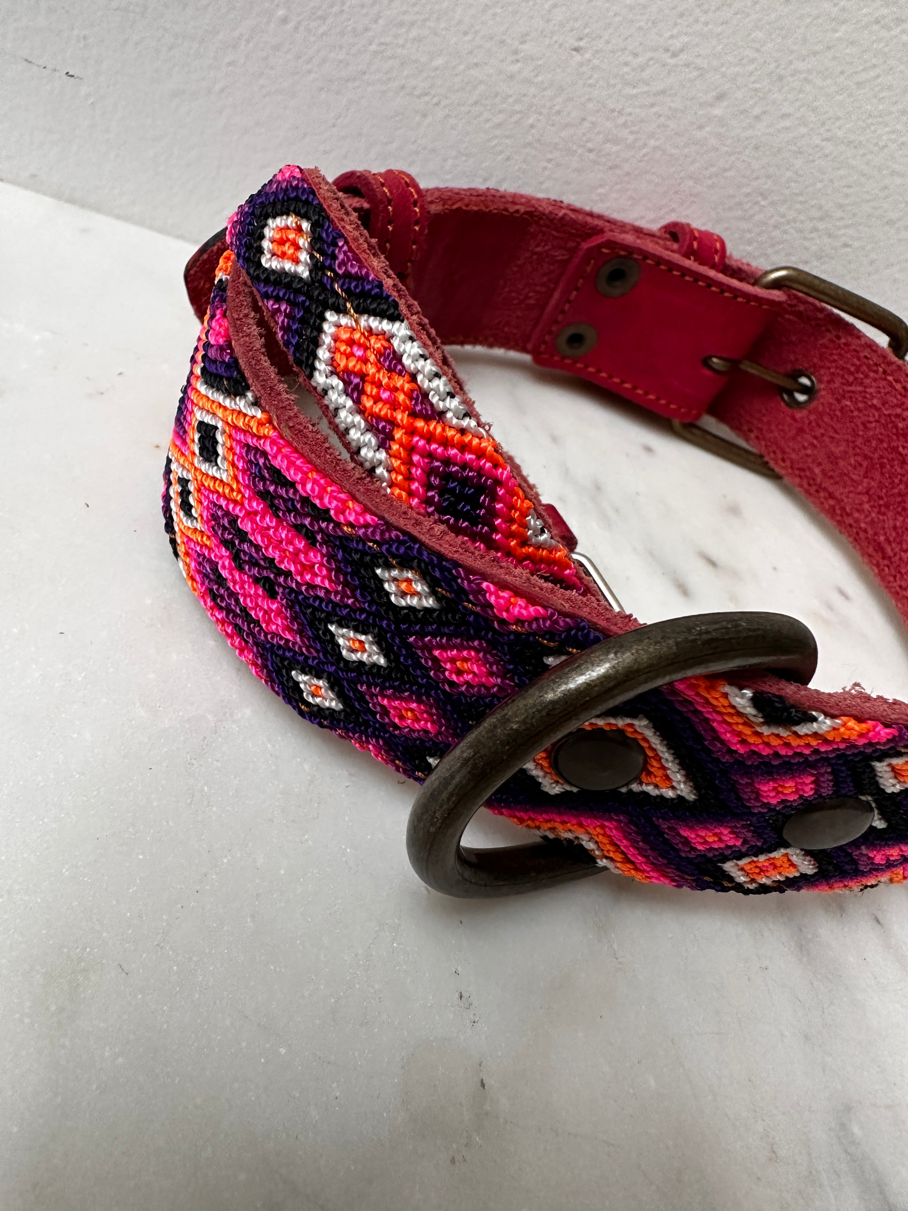Future Nomads Homewares One Size Huichol Embroidered Wide Dog Collar L2