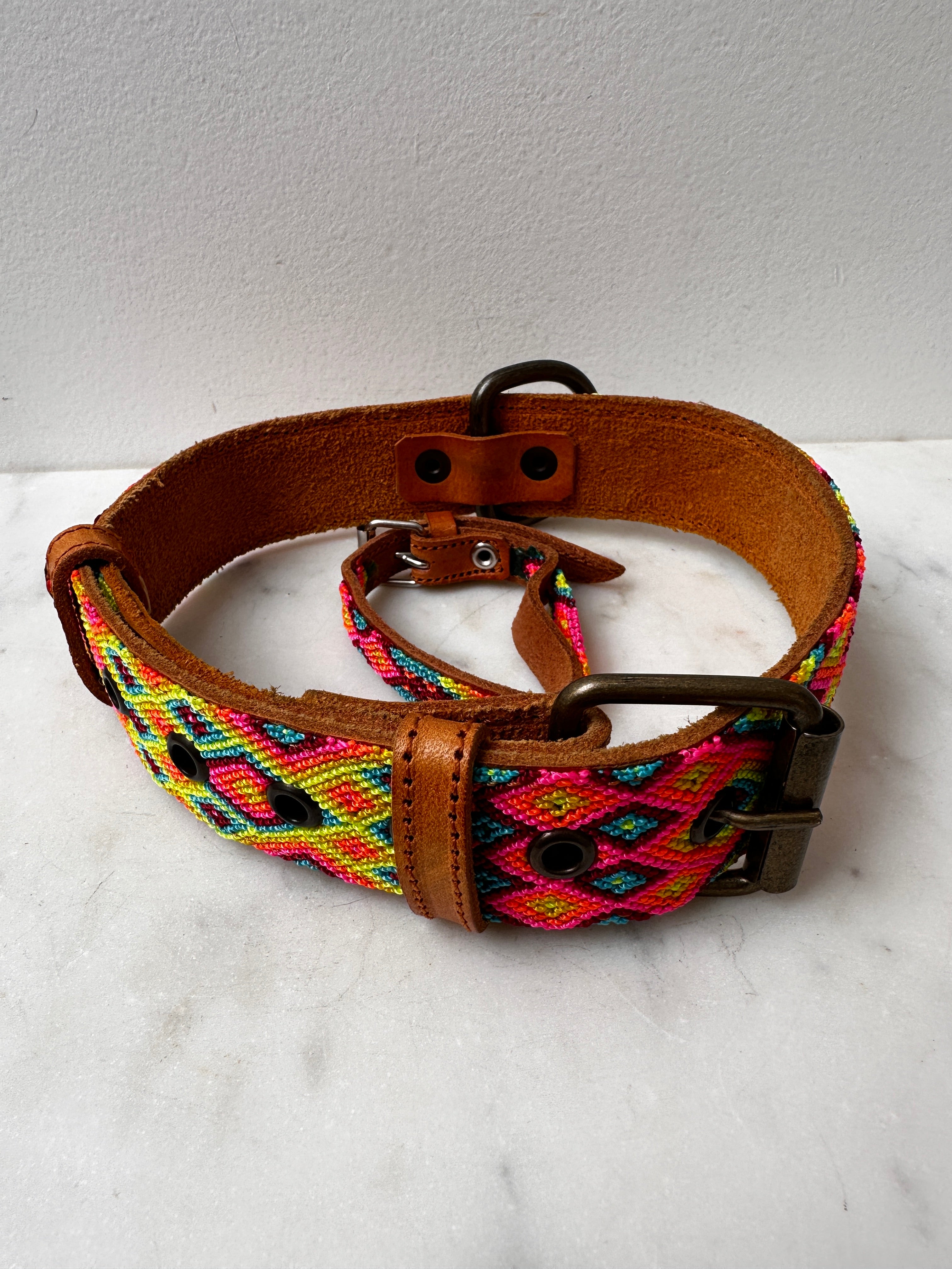 Future Nomads Homewares One Size Huichol Embroidered Wide Dog Collar L3