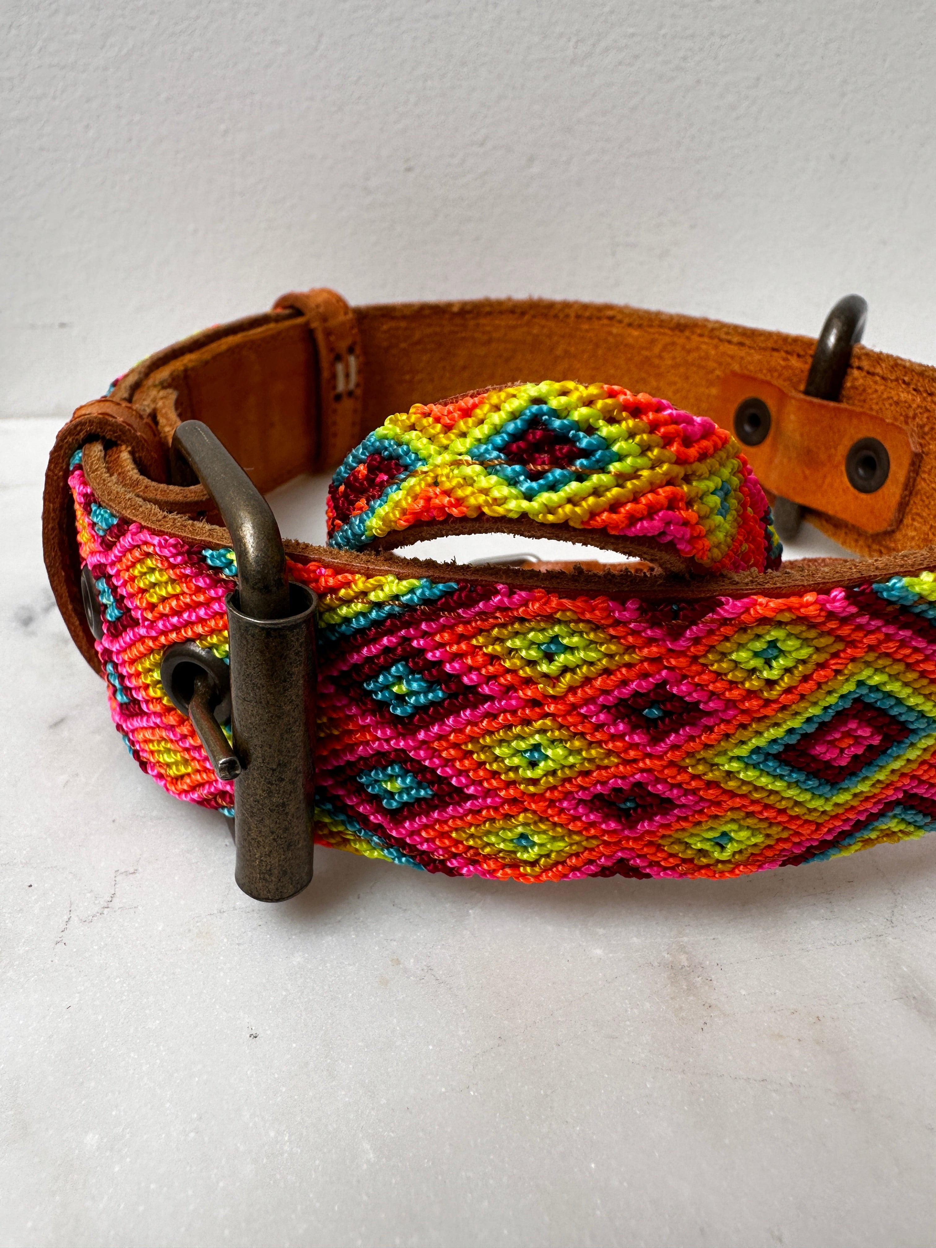 Future Nomads Homewares One Size Huichol Embroidered Wide Dog Collar L3