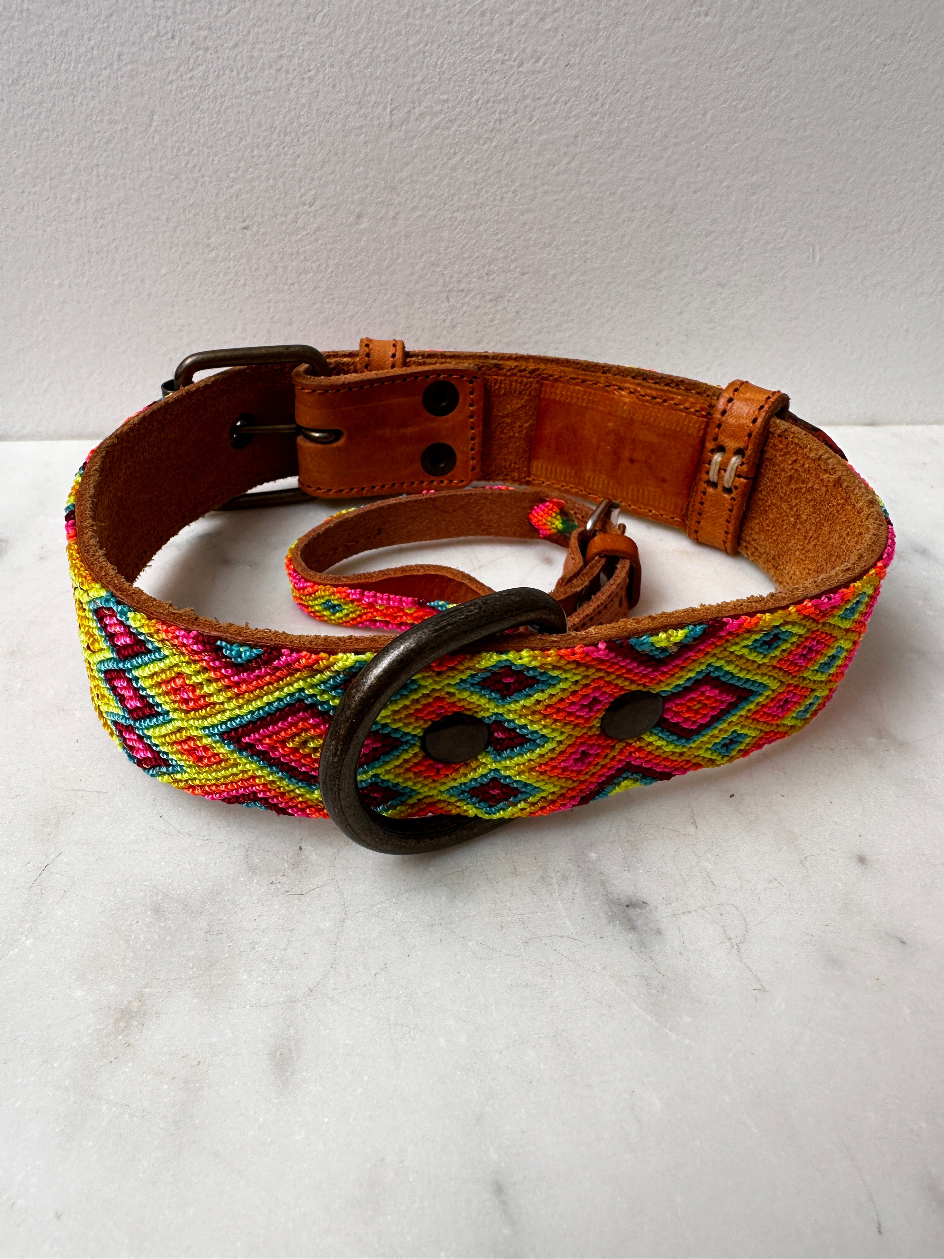 Future Nomads Homewares One Size Huichol Embroidered Wide Dog Collar L3