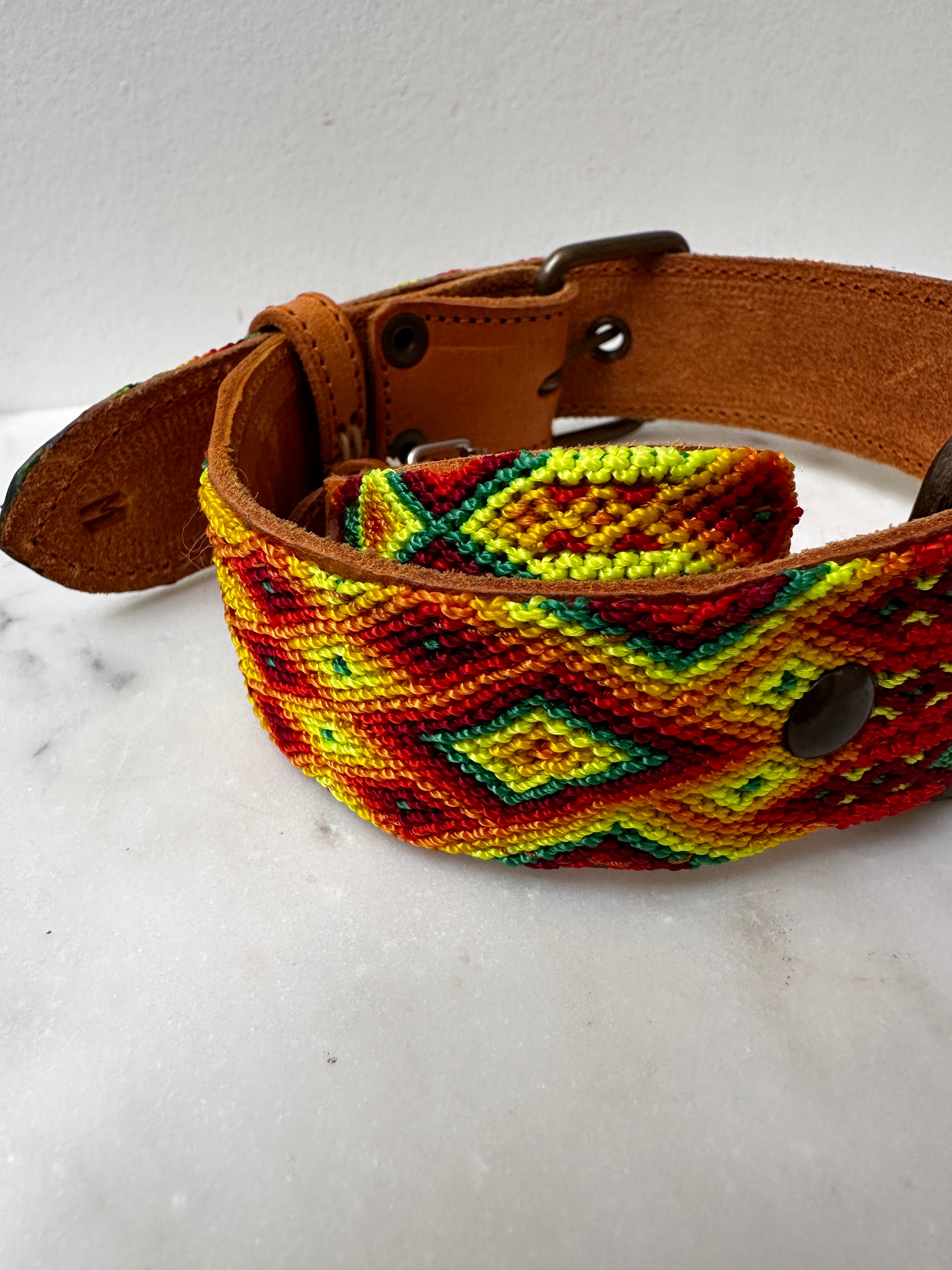 Future Nomads Homewares One Size Huichol Embroidered Wide Dog Collar M3