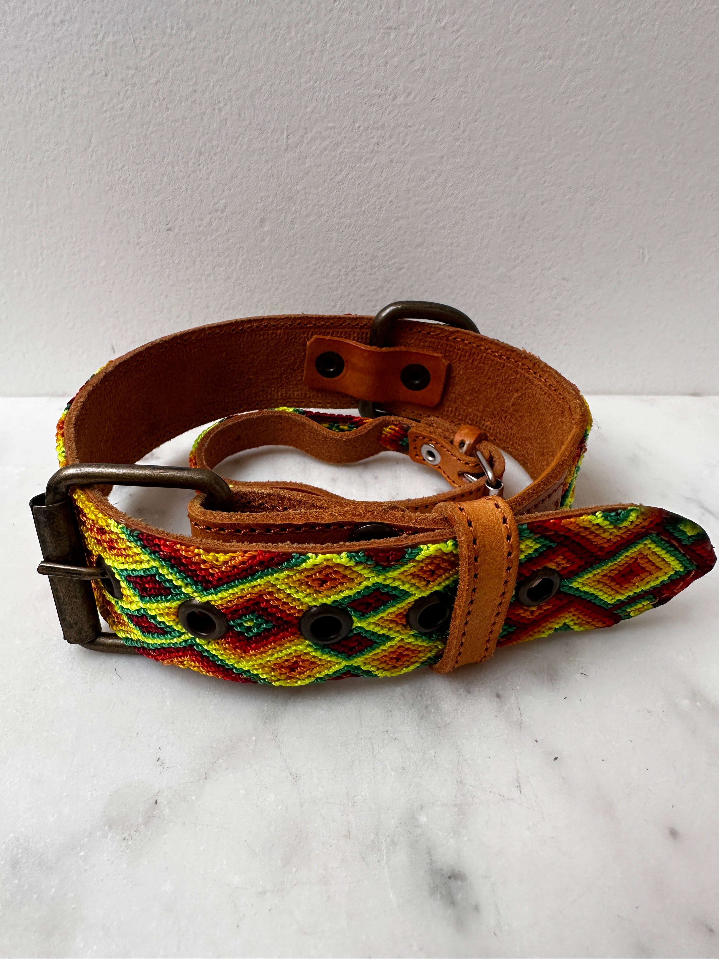 Future Nomads Homewares One Size Huichol Embroidered Wide Dog Collar M3