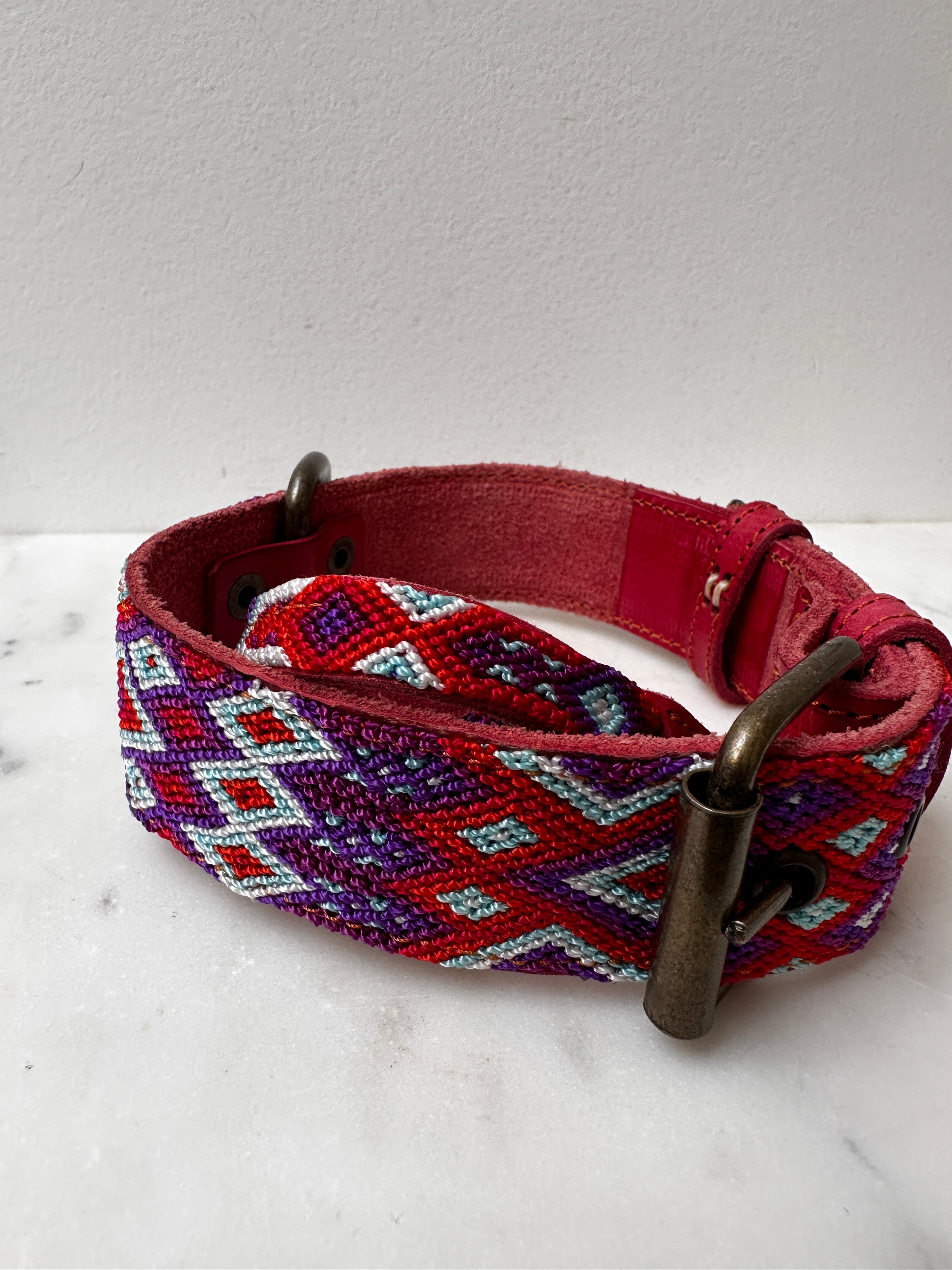 Future Nomads Homewares One Size Huichol Embroidered Wide Dog Collar M5