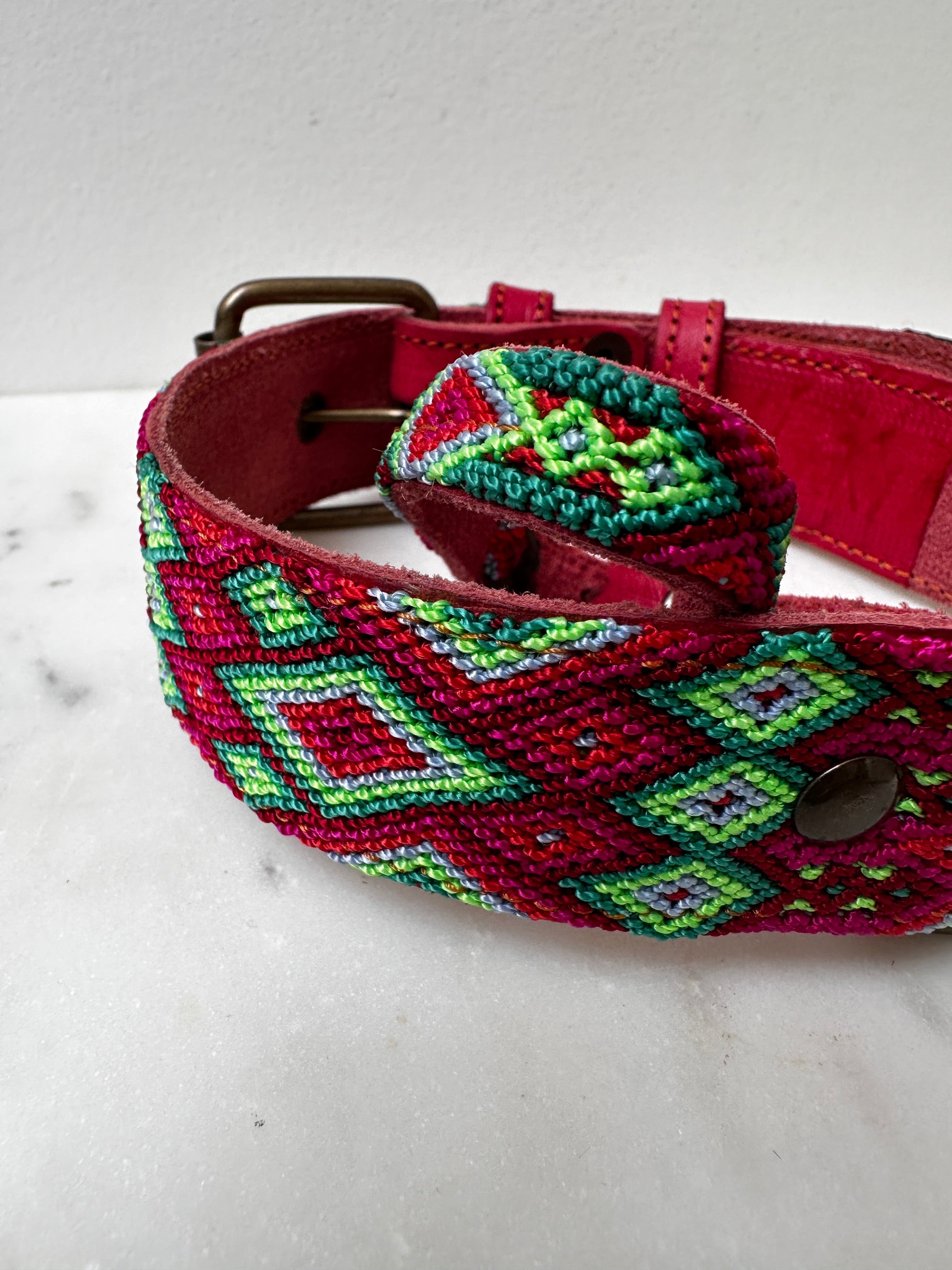 Future Nomads Homewares One Size Huichol Embroidered Wide Dog Collar M6