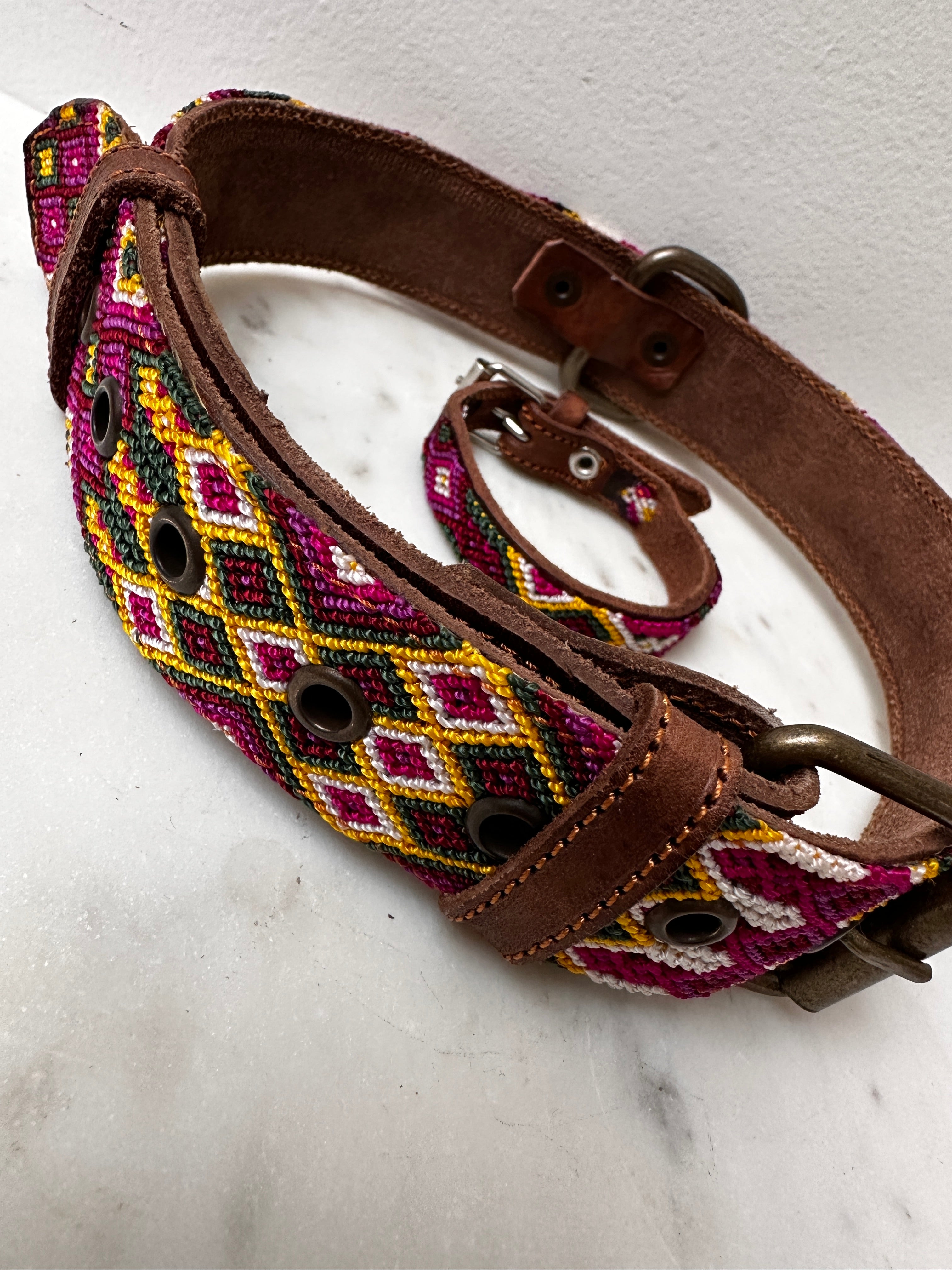 Future Nomads Homewares One Size Huichol Embroidered Wide Dog Collar XL1