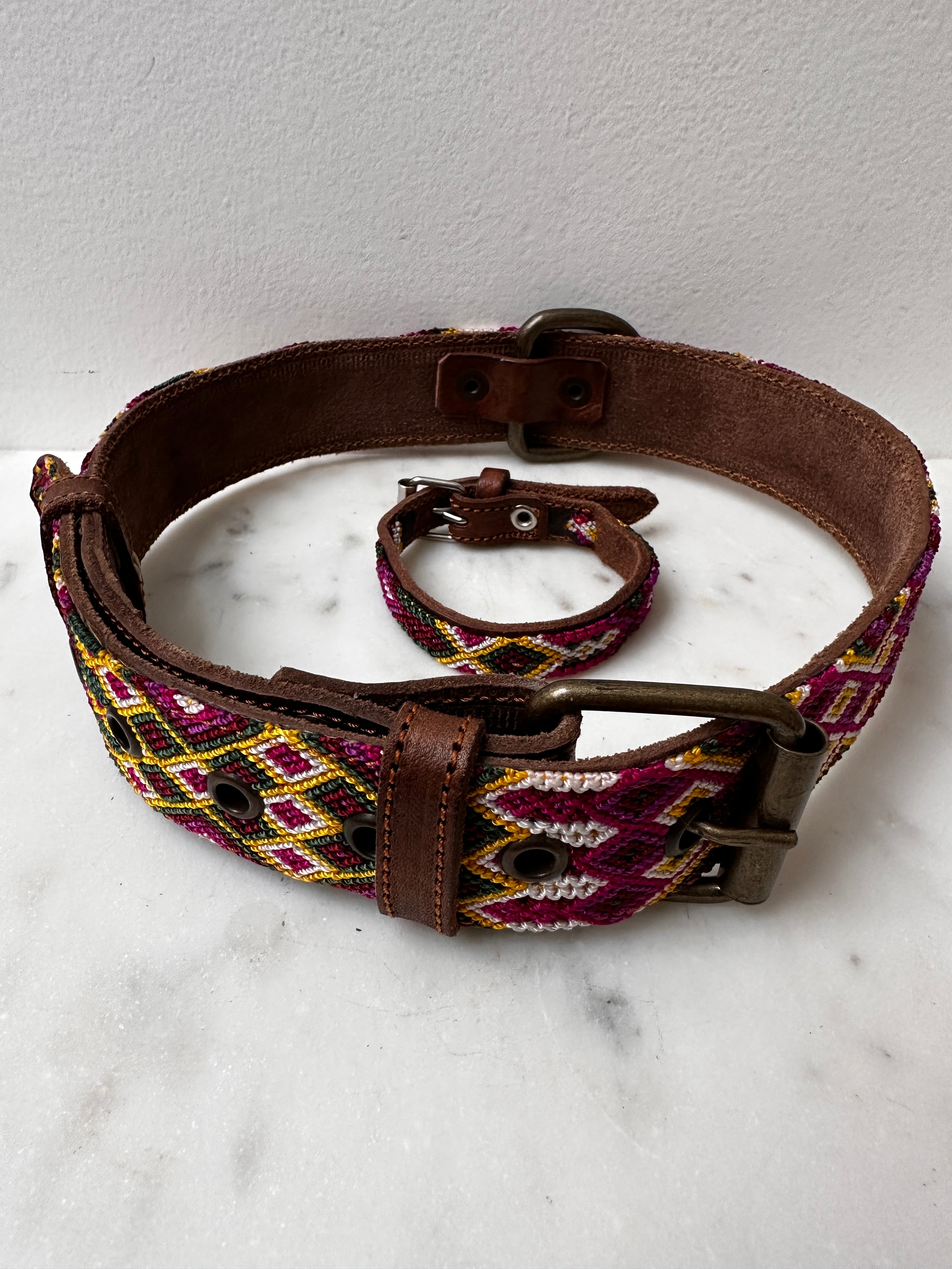 Future Nomads Homewares One Size Huichol Embroidered Wide Dog Collar XL1