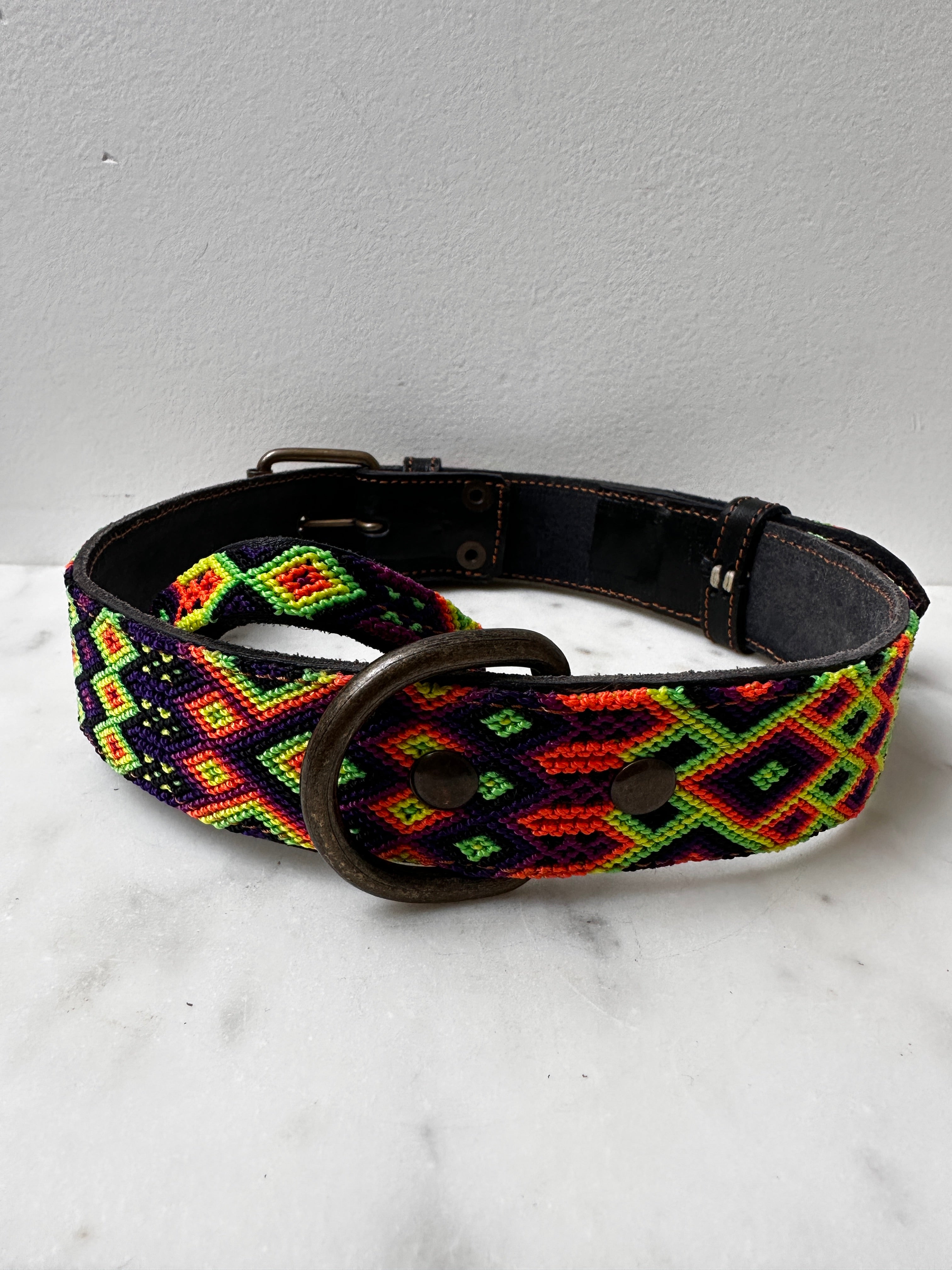 Future Nomads Homewares One Size Huichol Embroidered Wide Dog Collar XL2