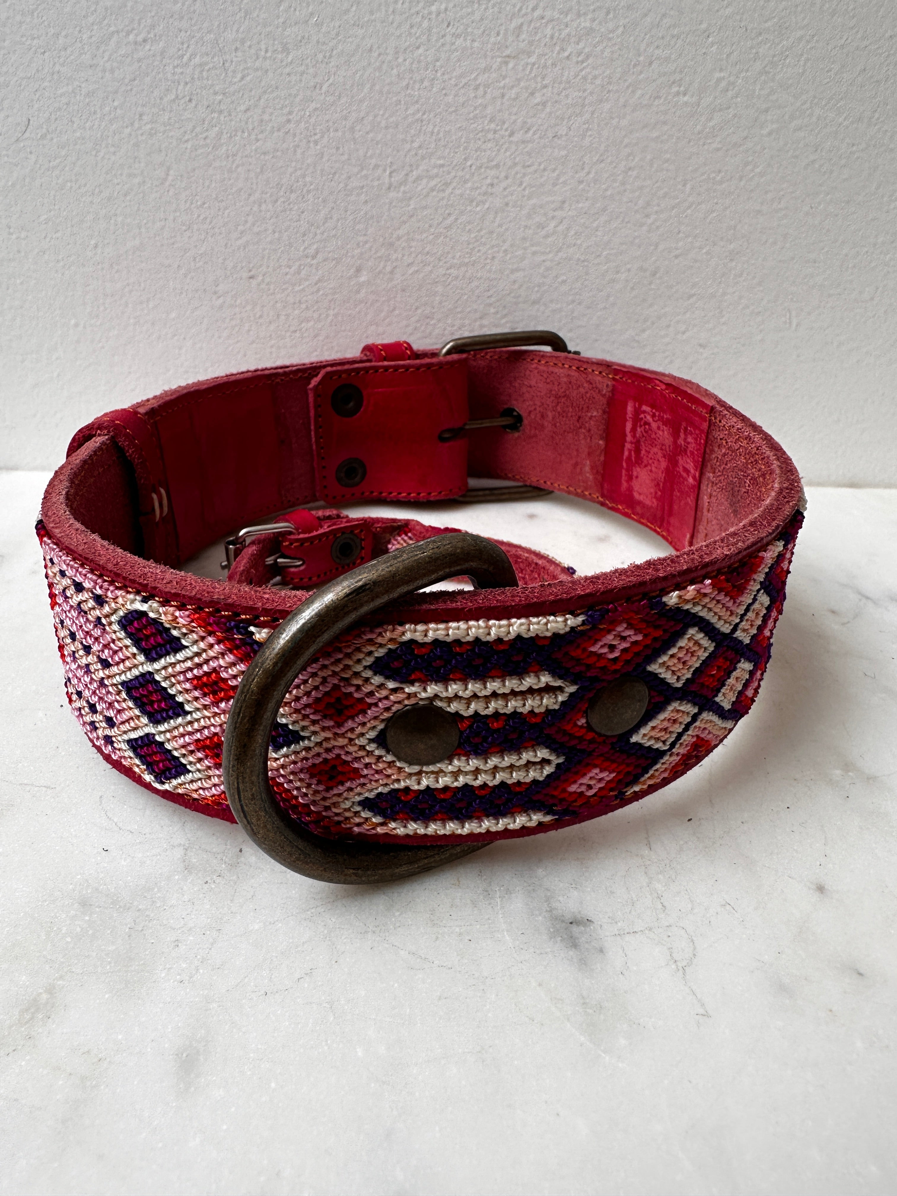 Future Nomads Homewares One Size Huichol Leather Wide Dog Collar L2