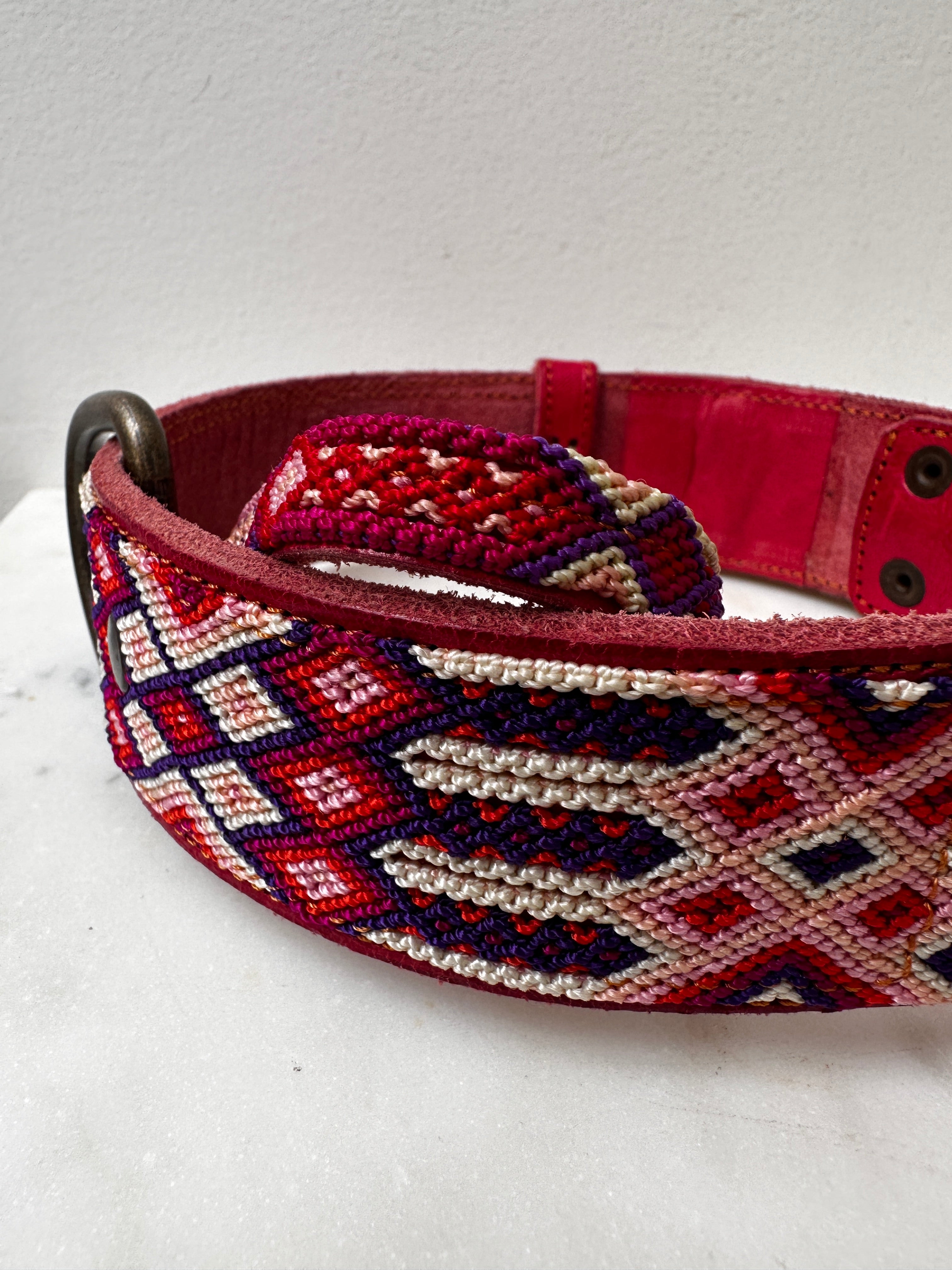 Future Nomads Homewares One Size Huichol Leather Wide Dog Collar L2