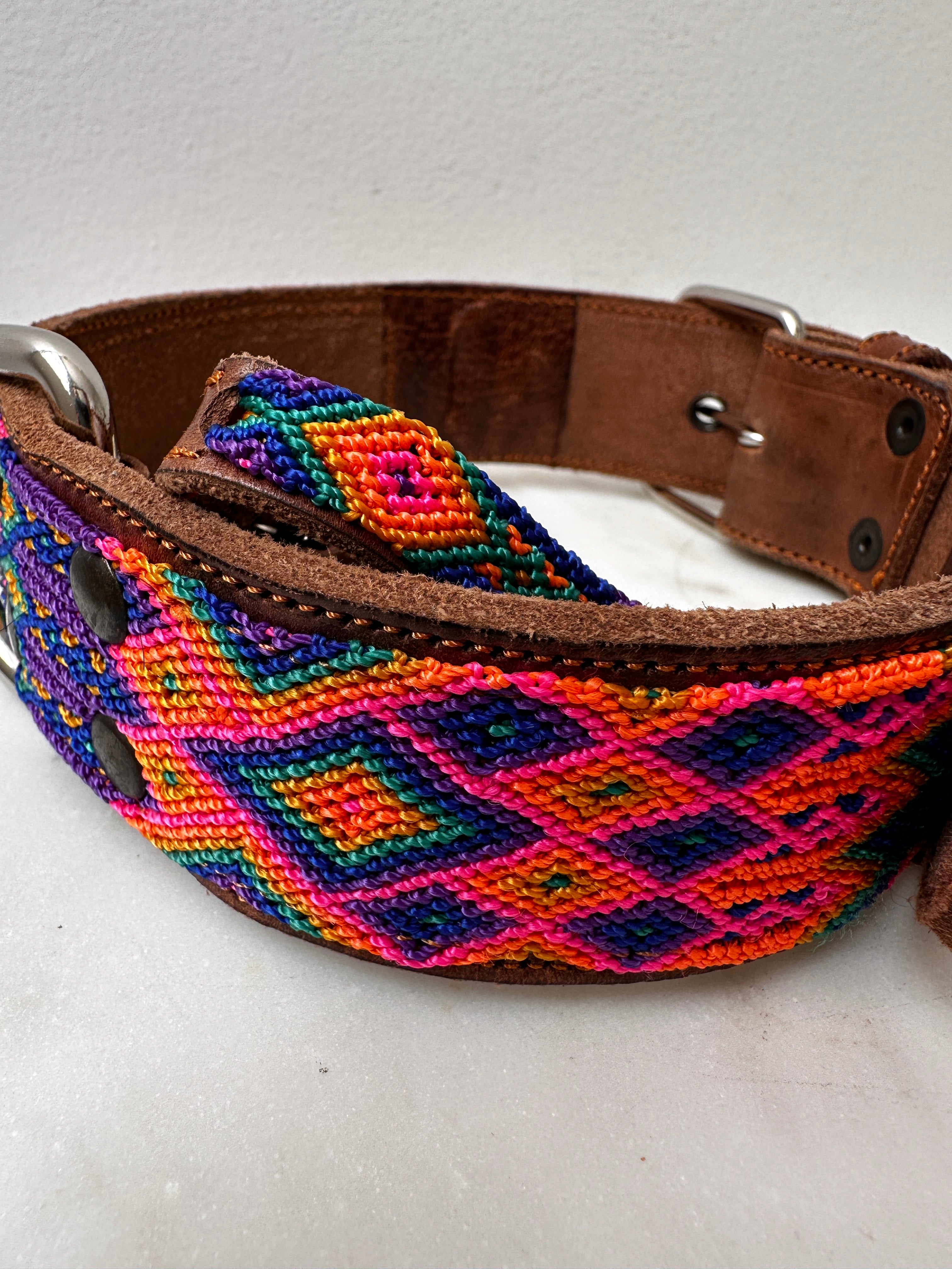 Future Nomads Homewares One Size Huichol Leather Wide Dog Collar L3