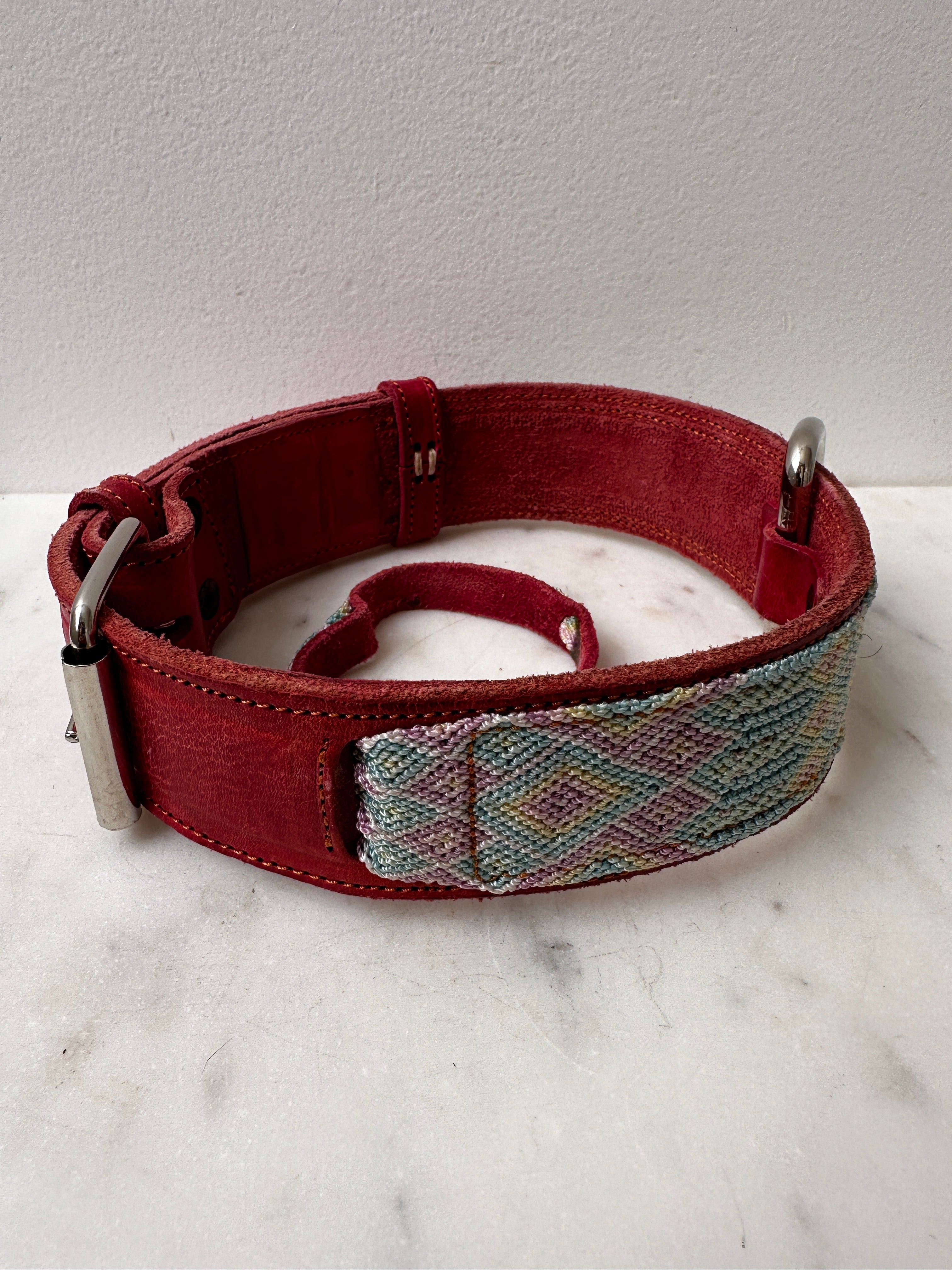 Future Nomads Homewares One Size Huichol Leather Wide Dog Collar L4