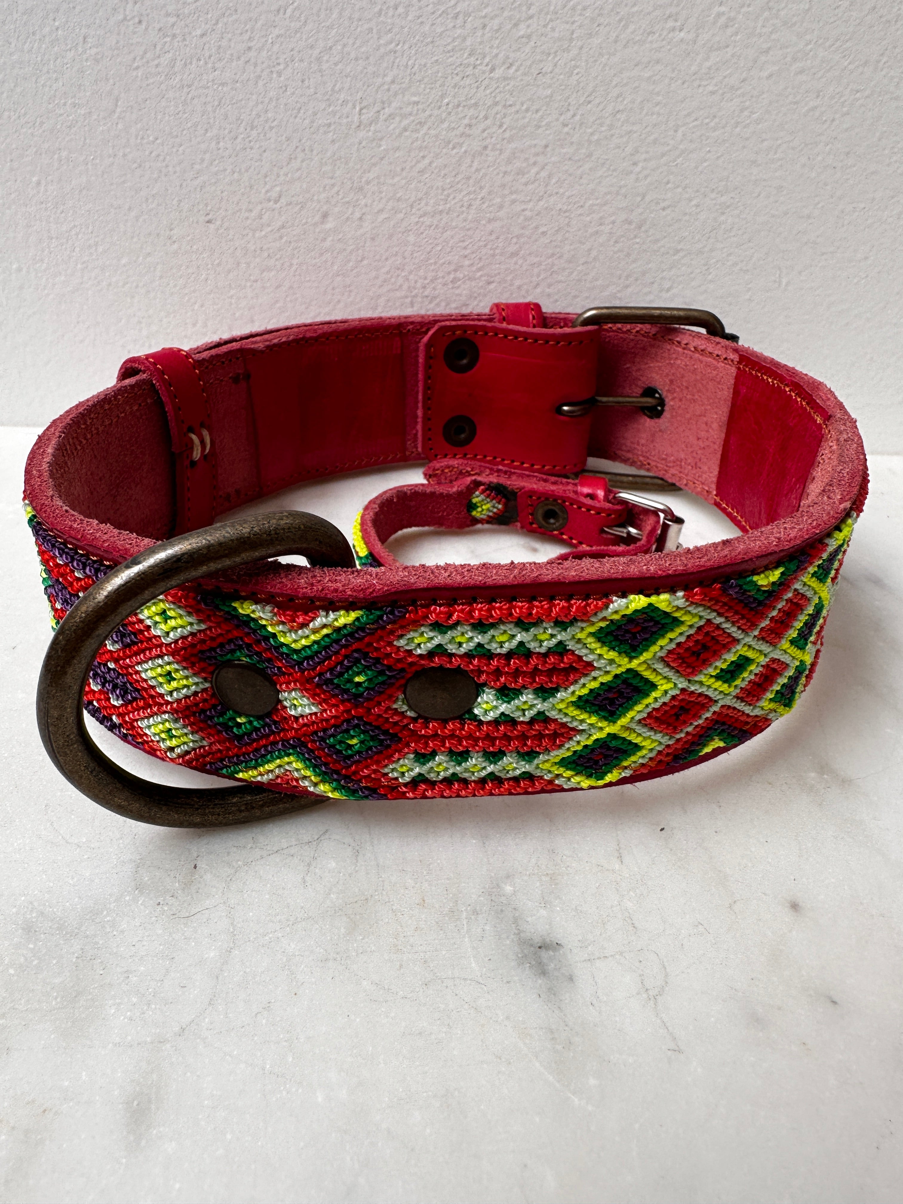 Future Nomads Homewares One Size Huichol Leather Wide Dog Collar L6