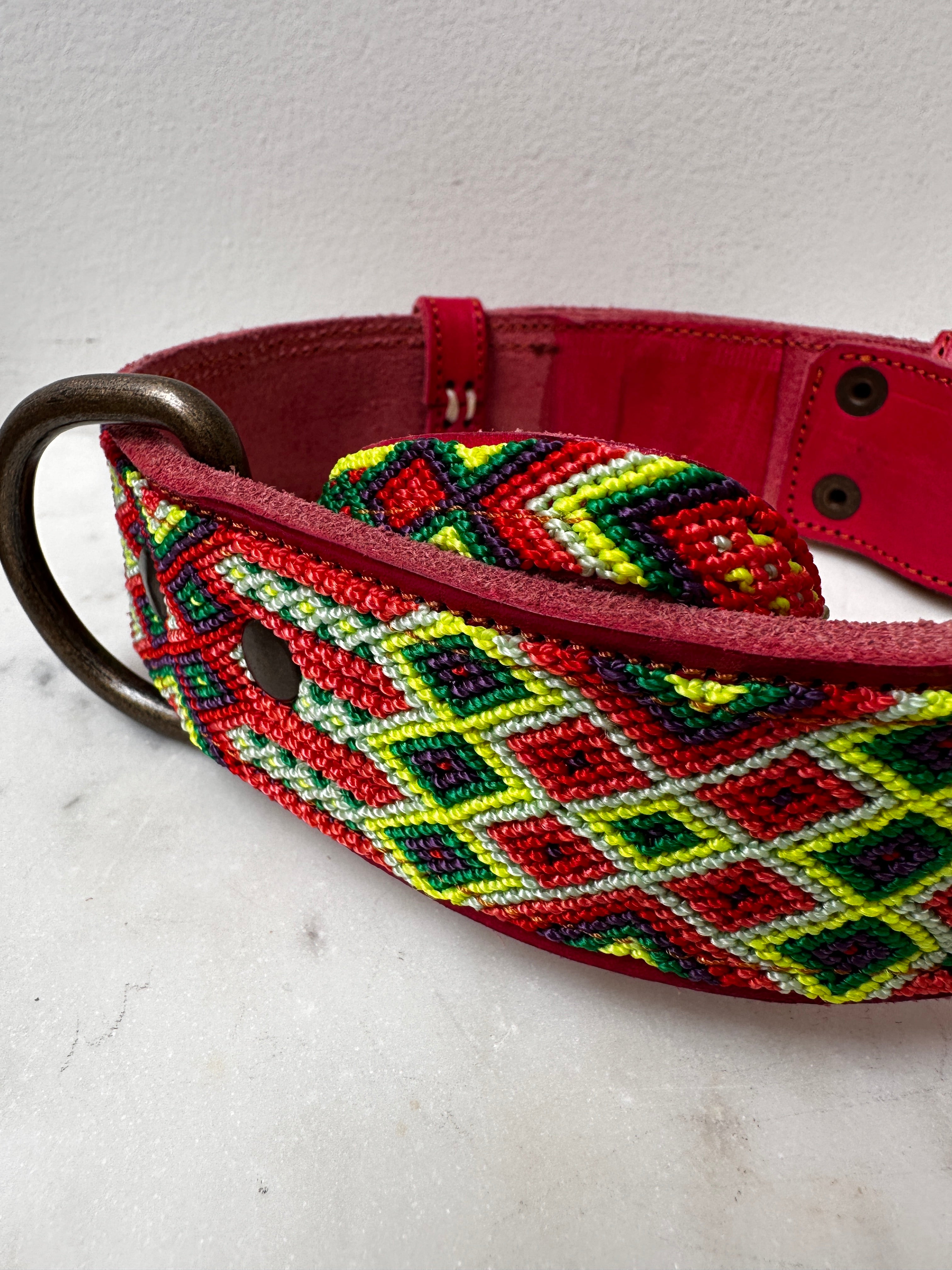 Future Nomads Homewares One Size Huichol Leather Wide Dog Collar L6